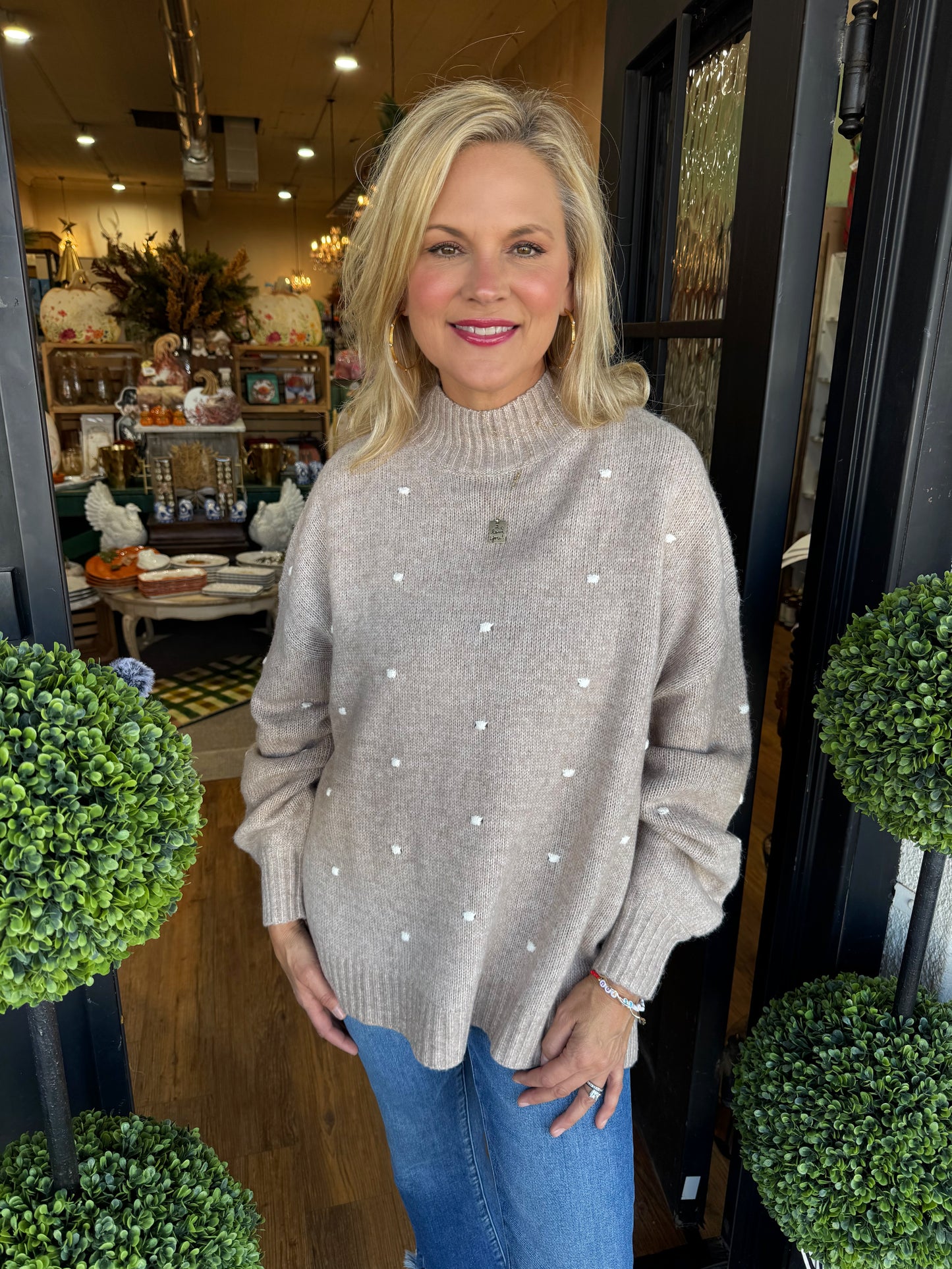 Novie Pom Pom Sweater - Tan