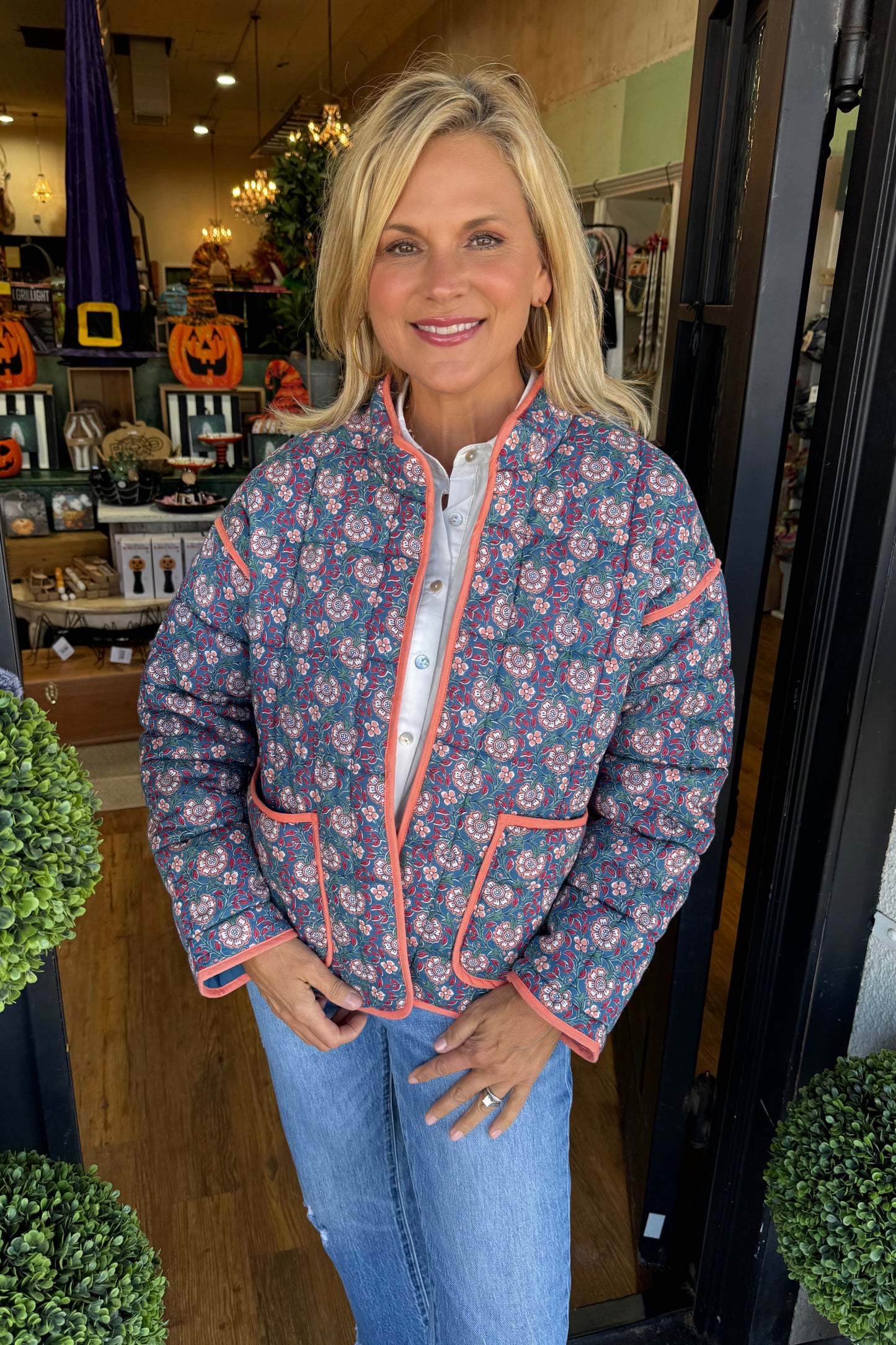 Cher Block Print Jacket - Blue