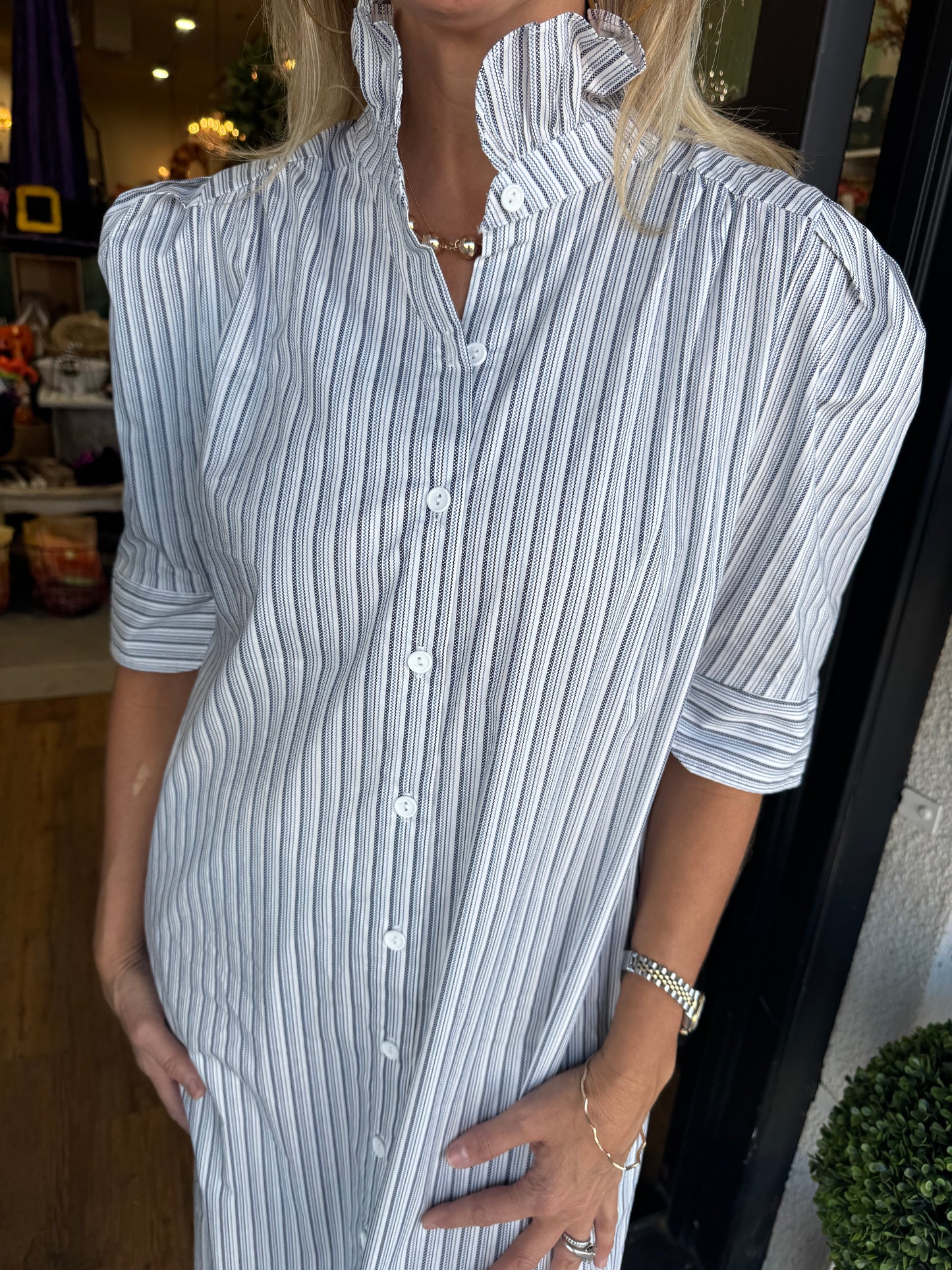 Jodie Blue Bar Stripe Dress