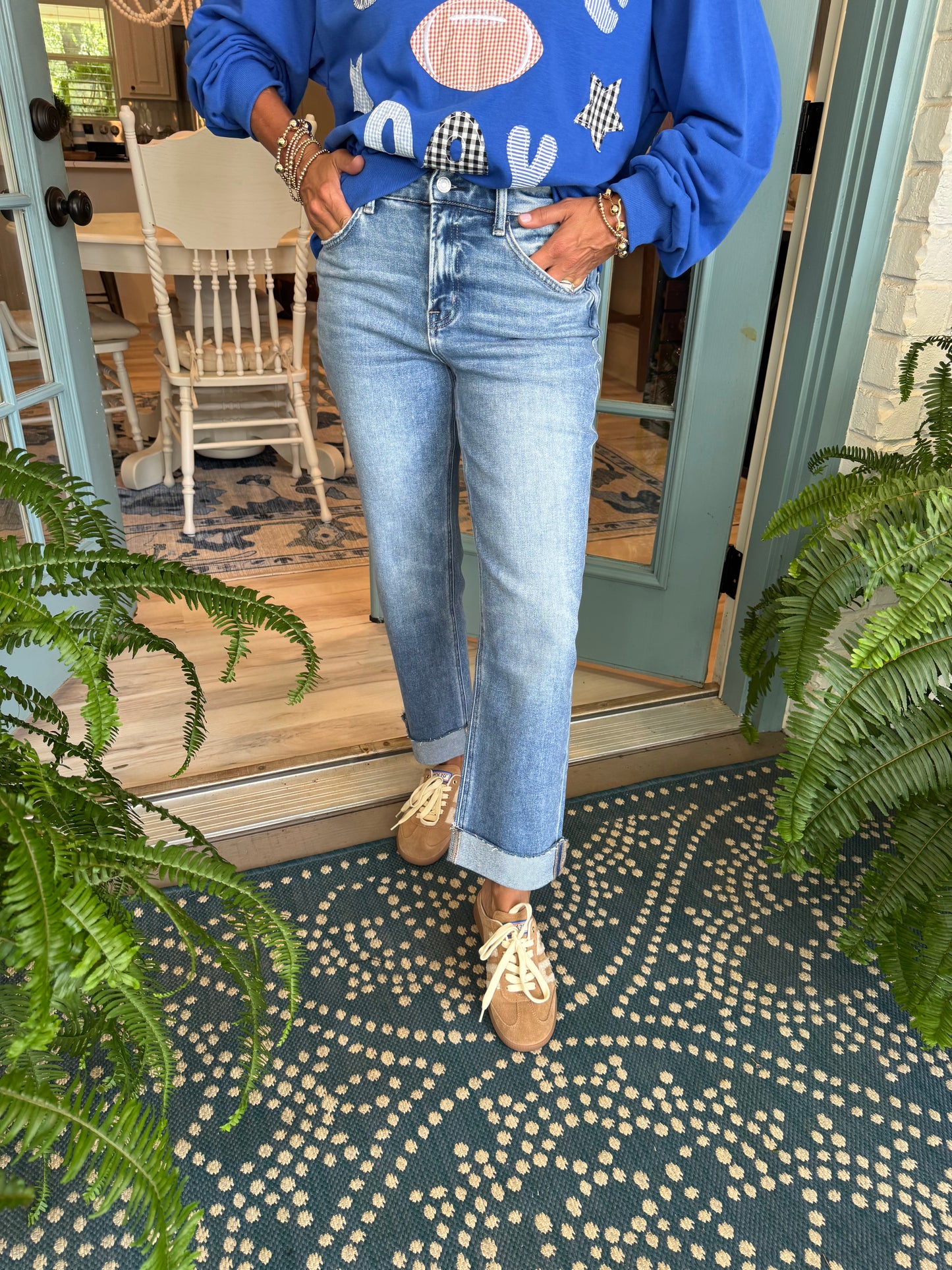 High Rise Single Cuff Crop Straight Jeans