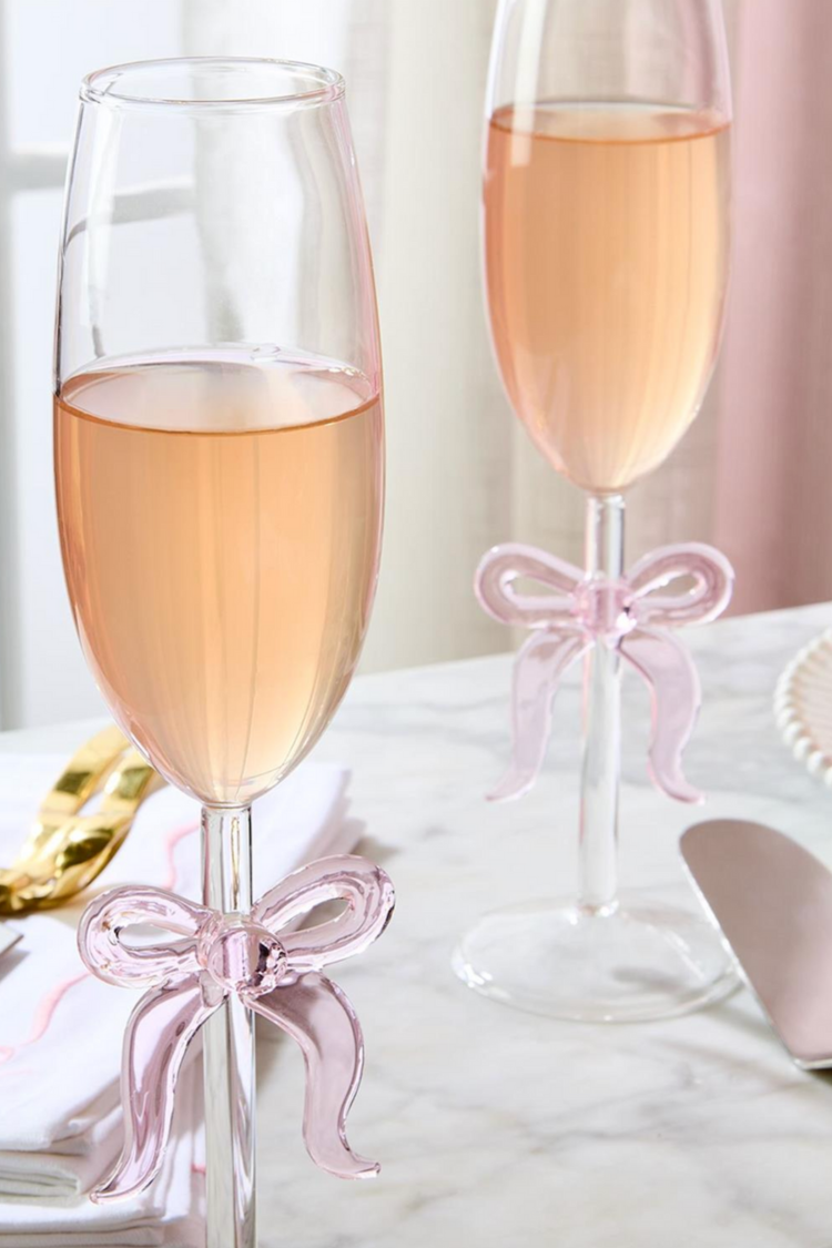 wine glasses pink Pink Bow Champagne Glass – Vine on Main