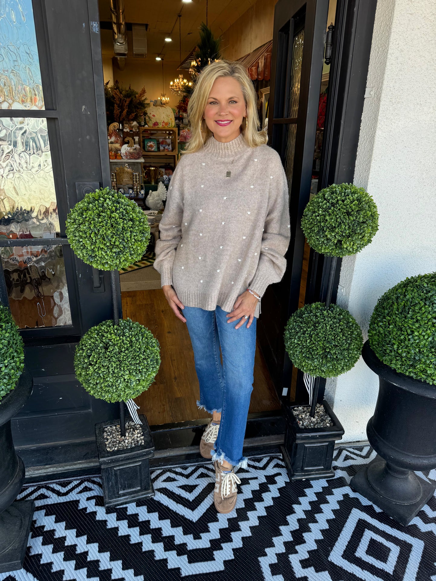 Novie Pom Pom Sweater - Tan