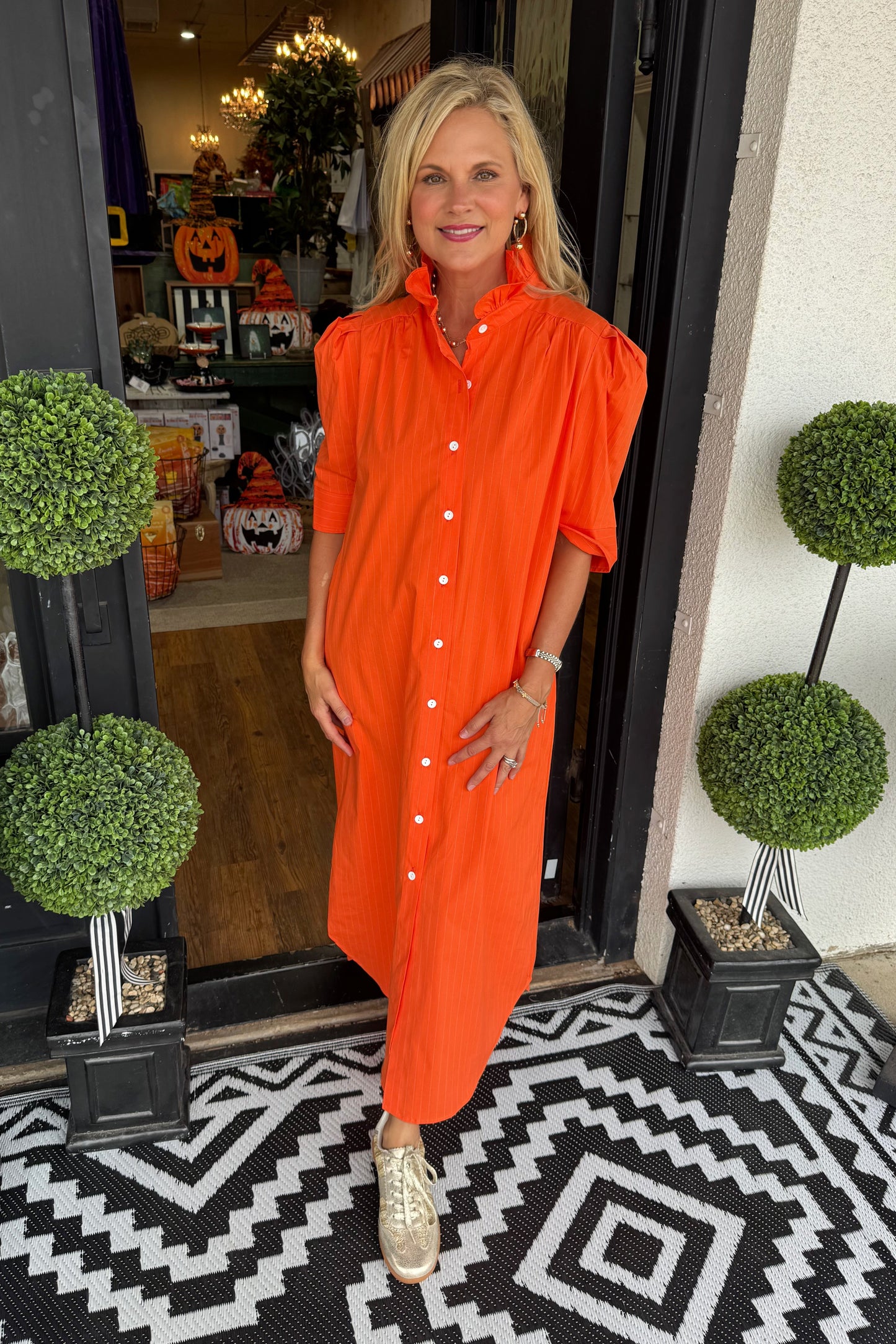 Nina Pinstripe Dress - Orange