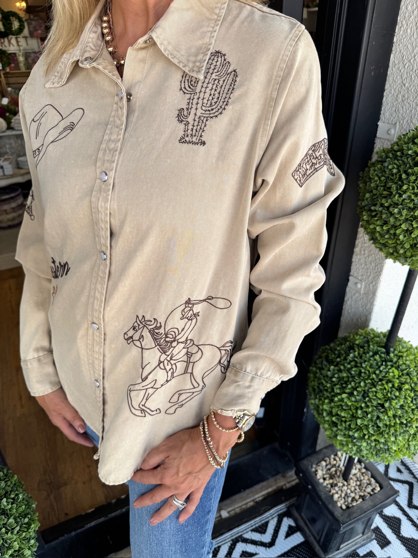 Maize Embroidered Button Down Top