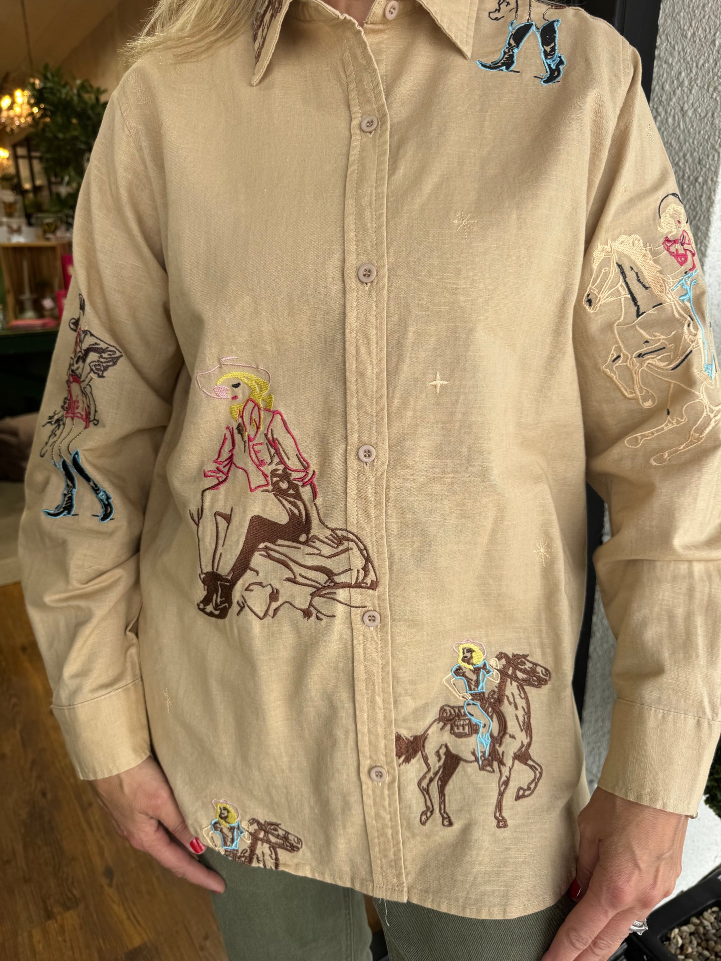 Stevie Embroidered Western Button Down- Camel