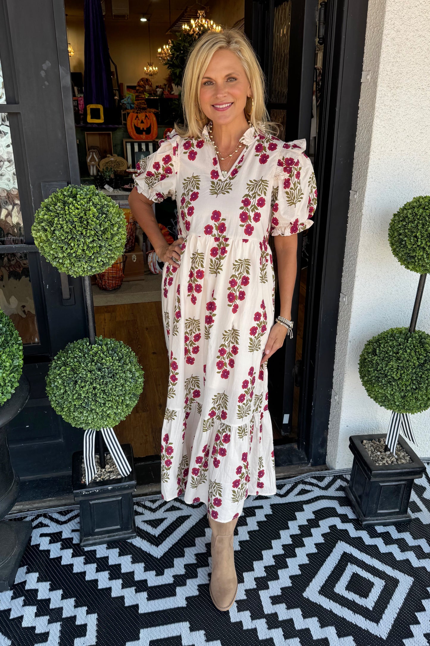 Janice Dress - Red Ecru