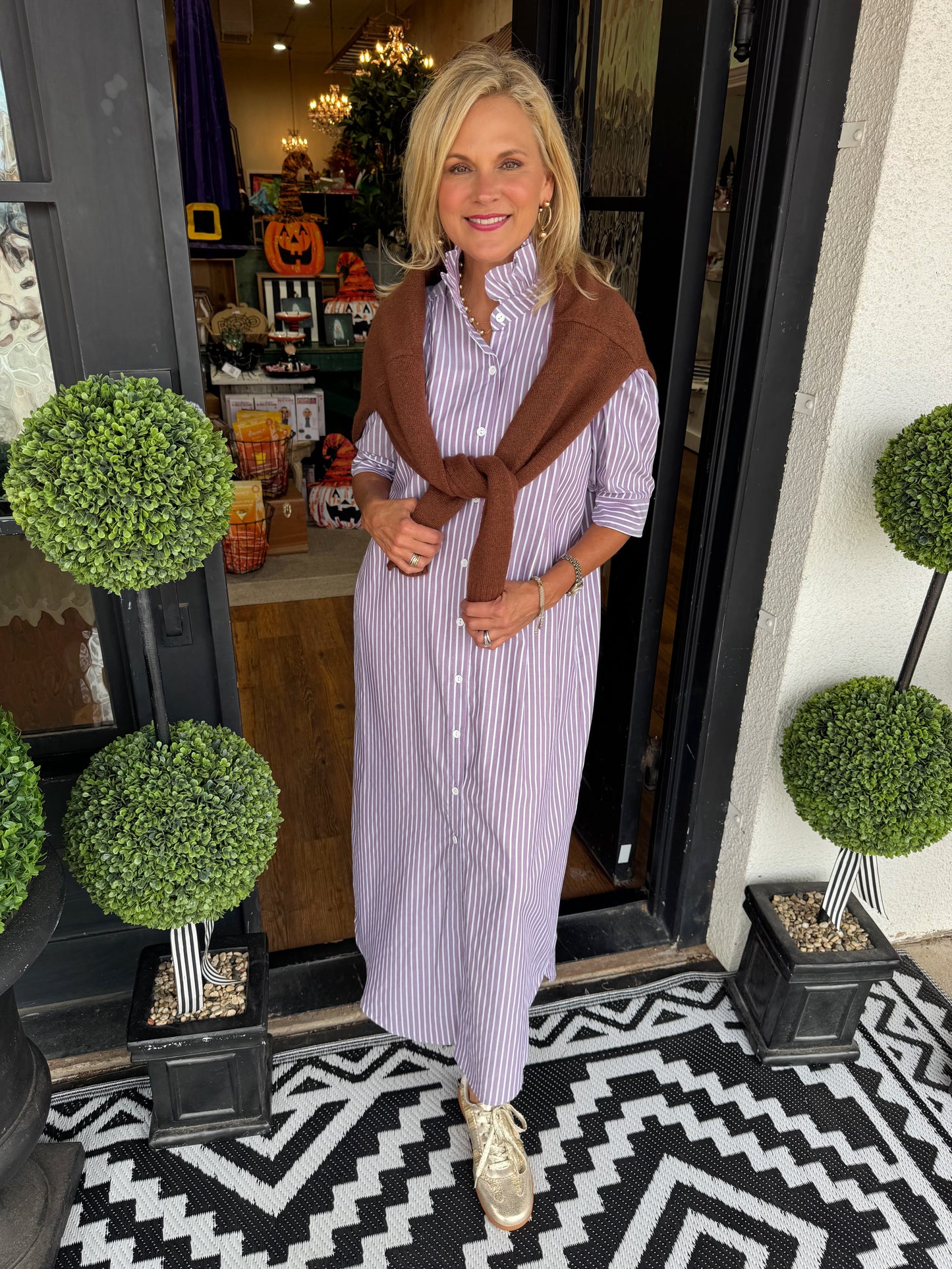 Nina Pinstripe Dress - Purple