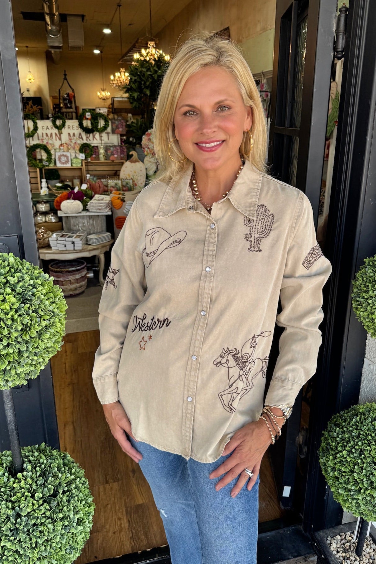 Maize Embroidered Button Down Top