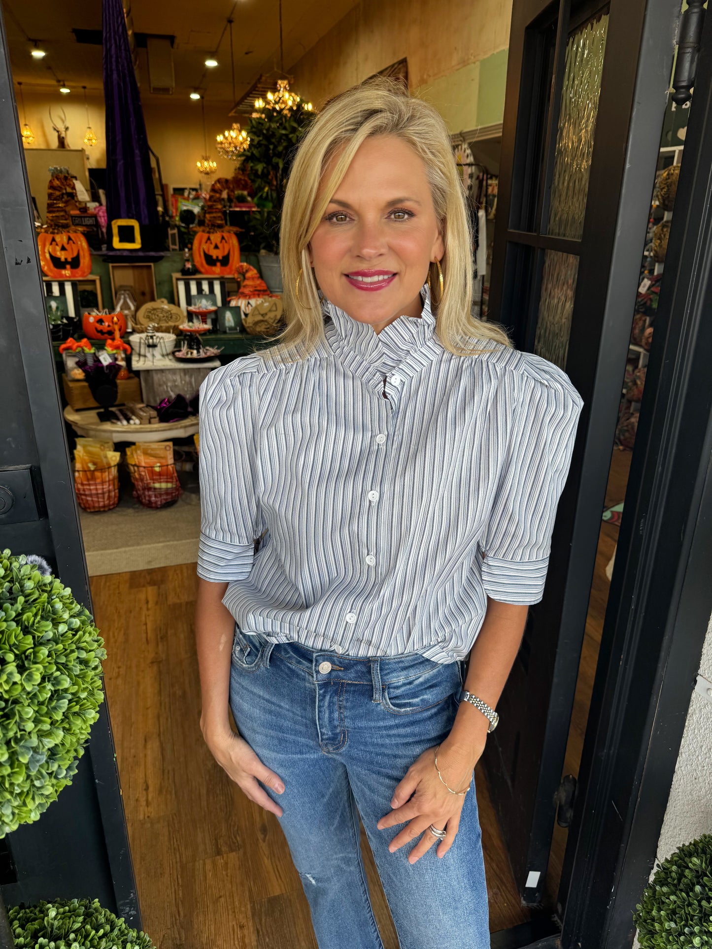 Jodie Blue Bar Stripe Top