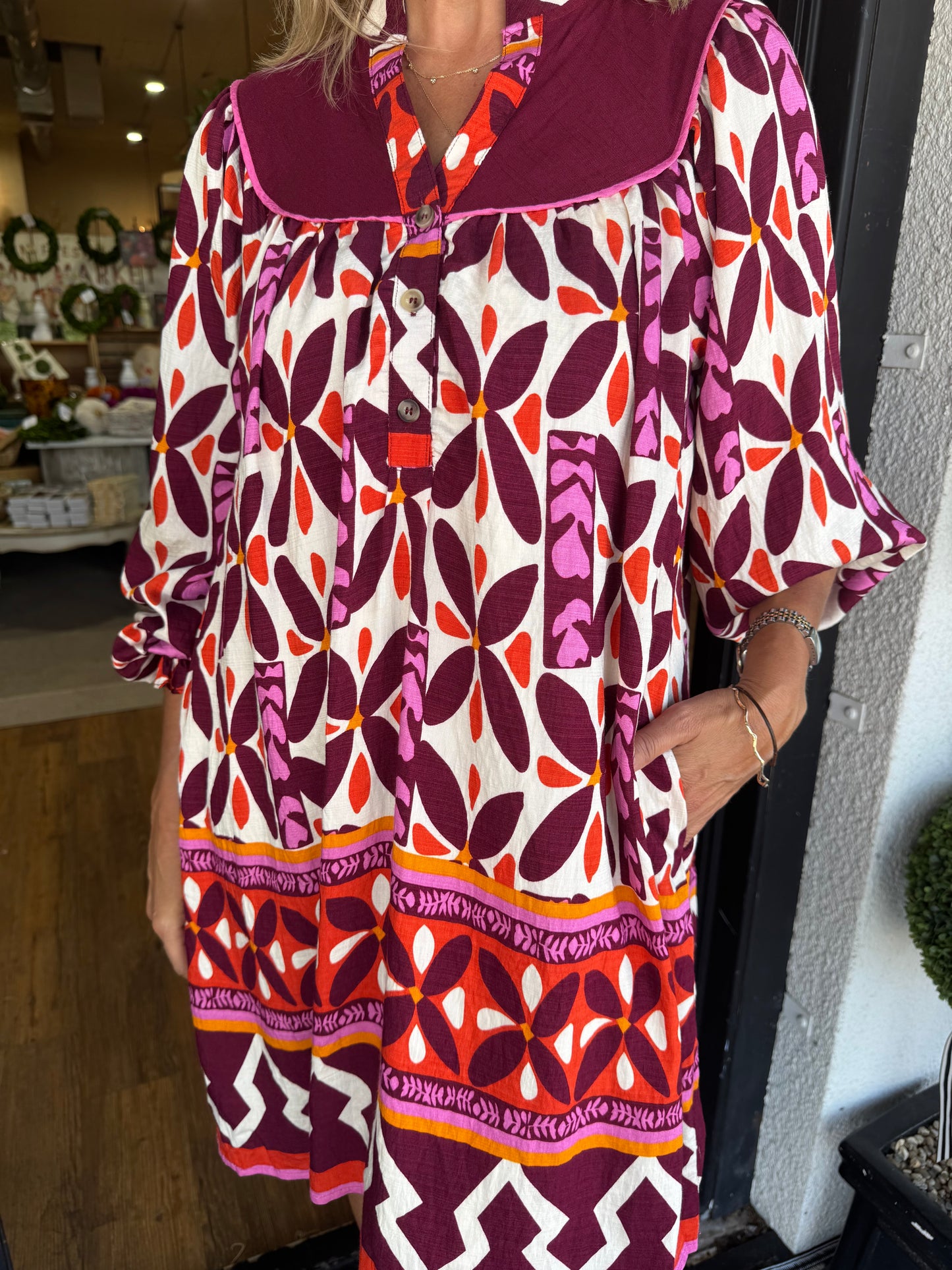 Alba Dress - Burgundy Mix