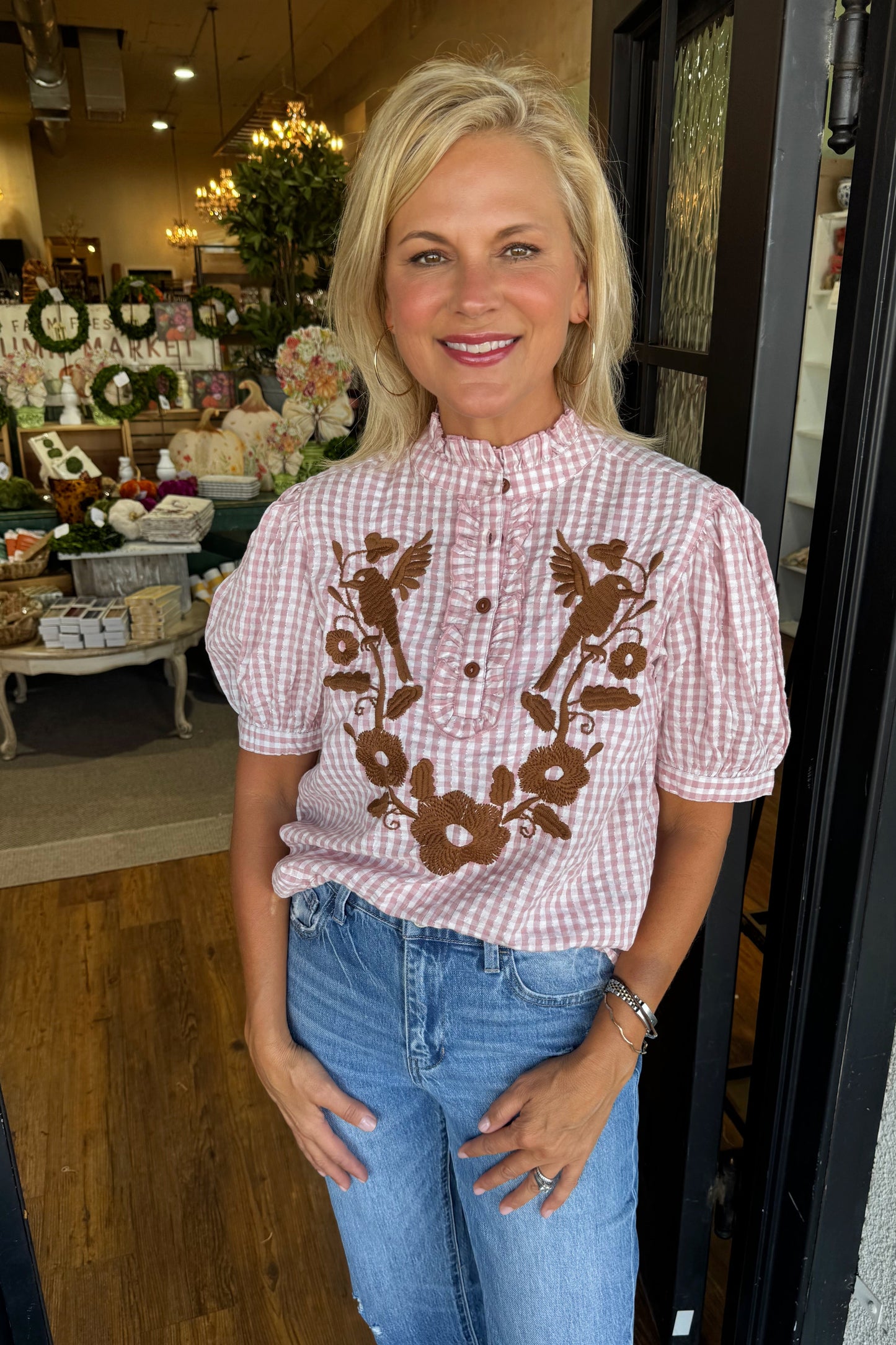 Sister Mary Blanca Top - Pink Checkered