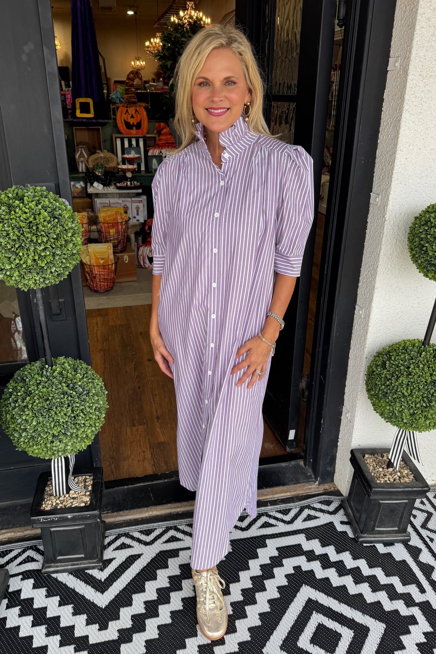 Nina Pinstripe Dress - Purple