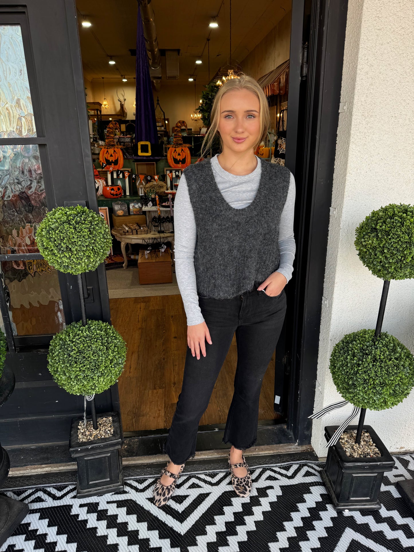 Jordyn Sweater Top - Charcoal