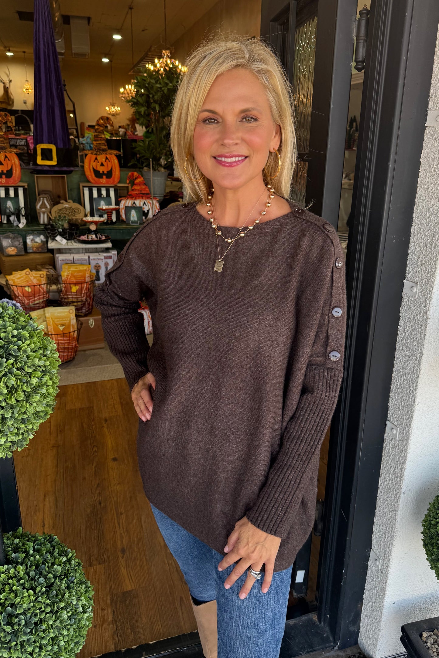 Sheffield Button Sweater - Brown