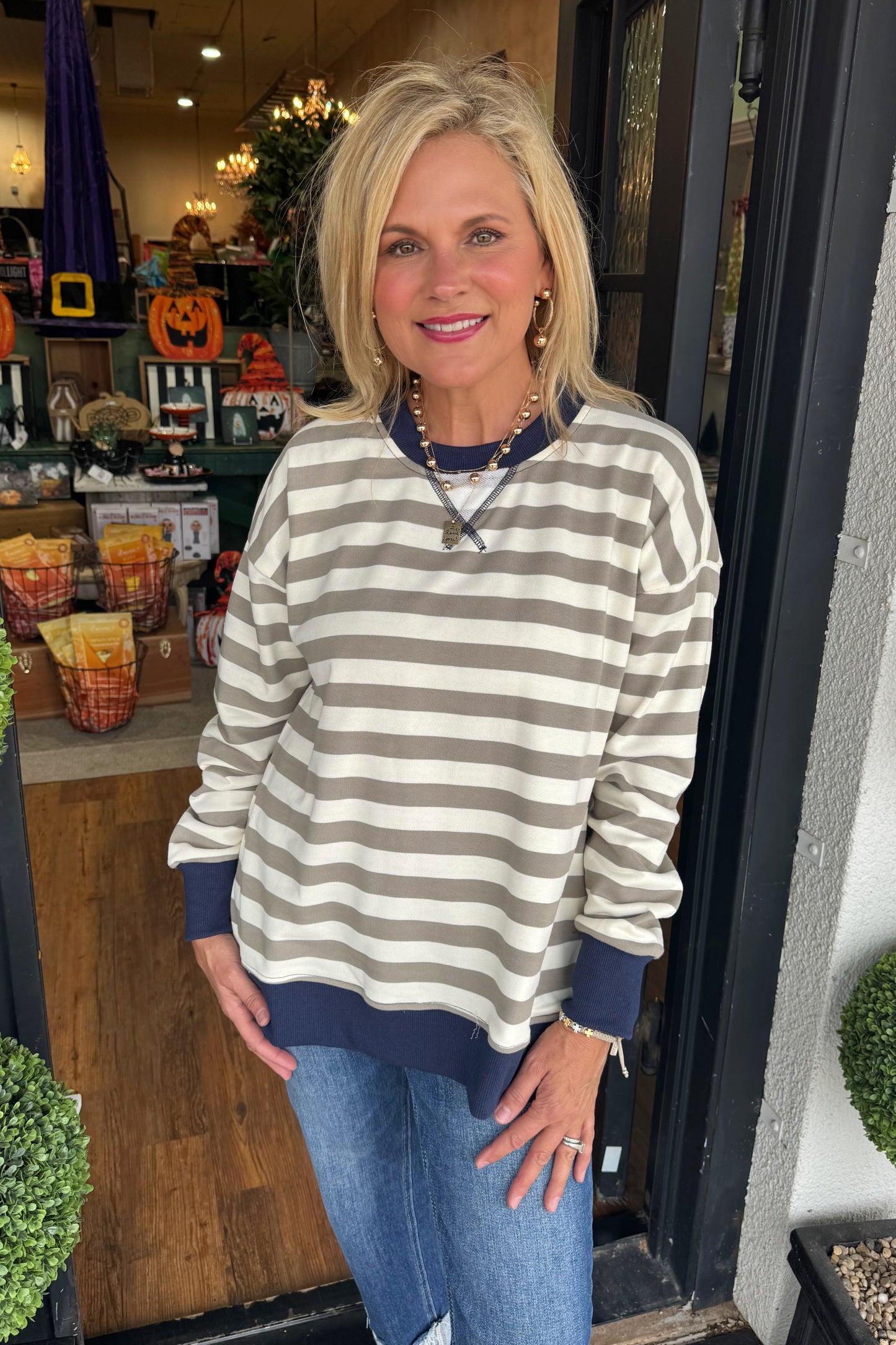 Madeline Top - Olive/Navy