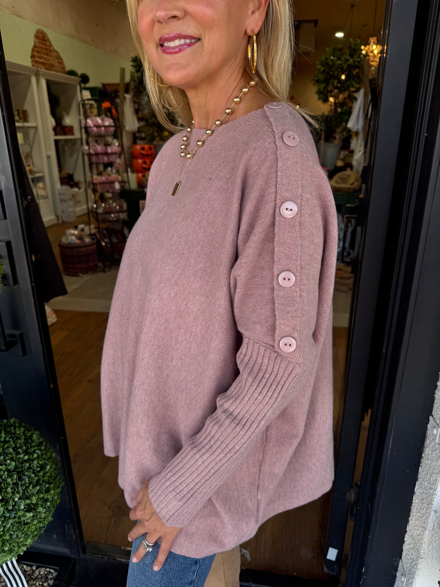 Sheffield Button Sweater  - Pink