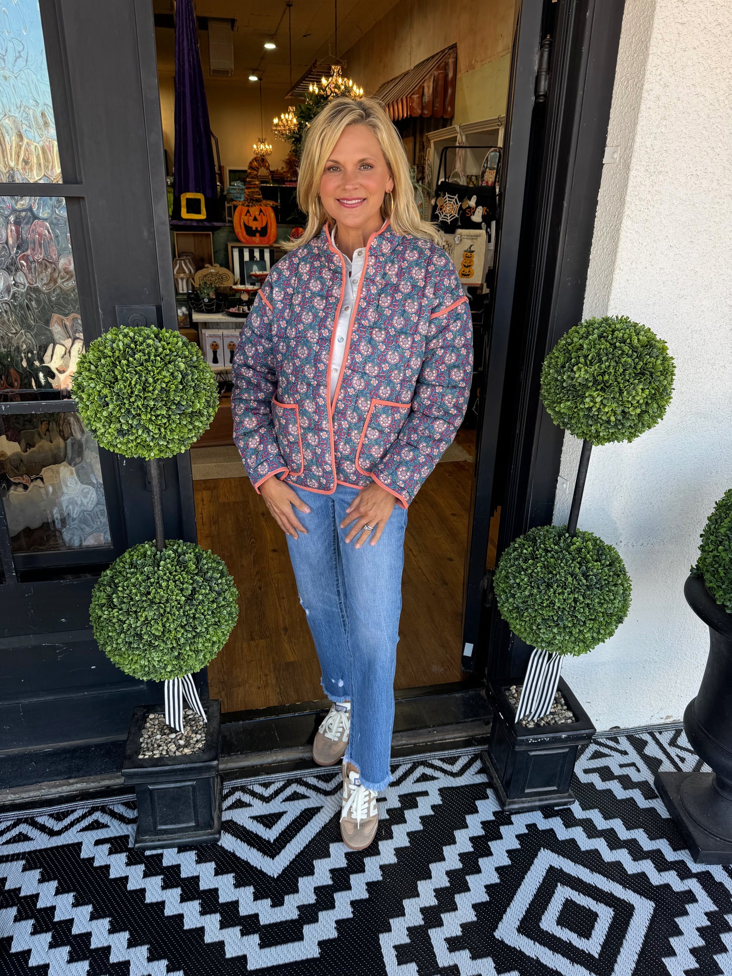 Cher Block Print Jacket - Blue