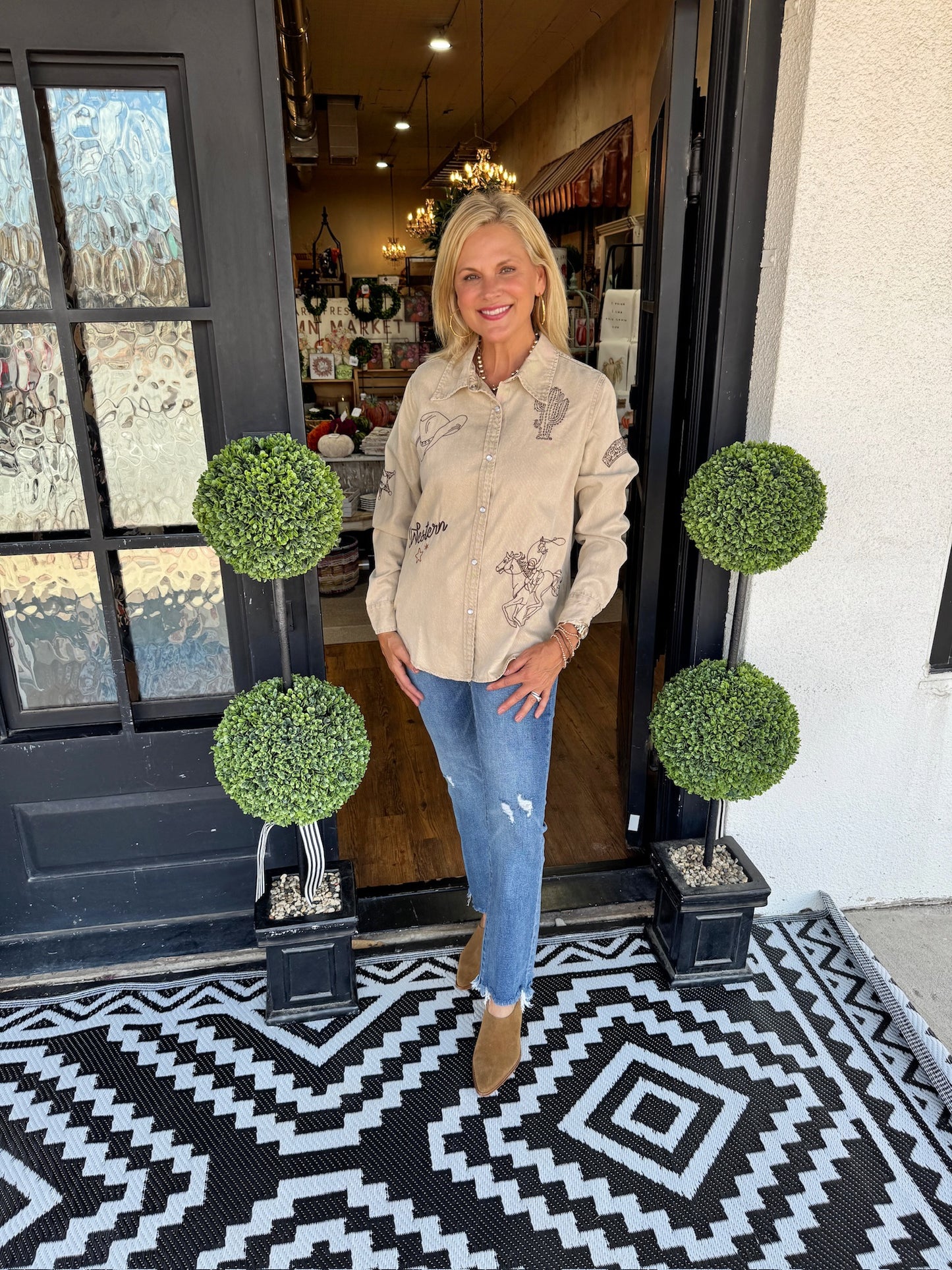 Maize Embroidered Button Down Top