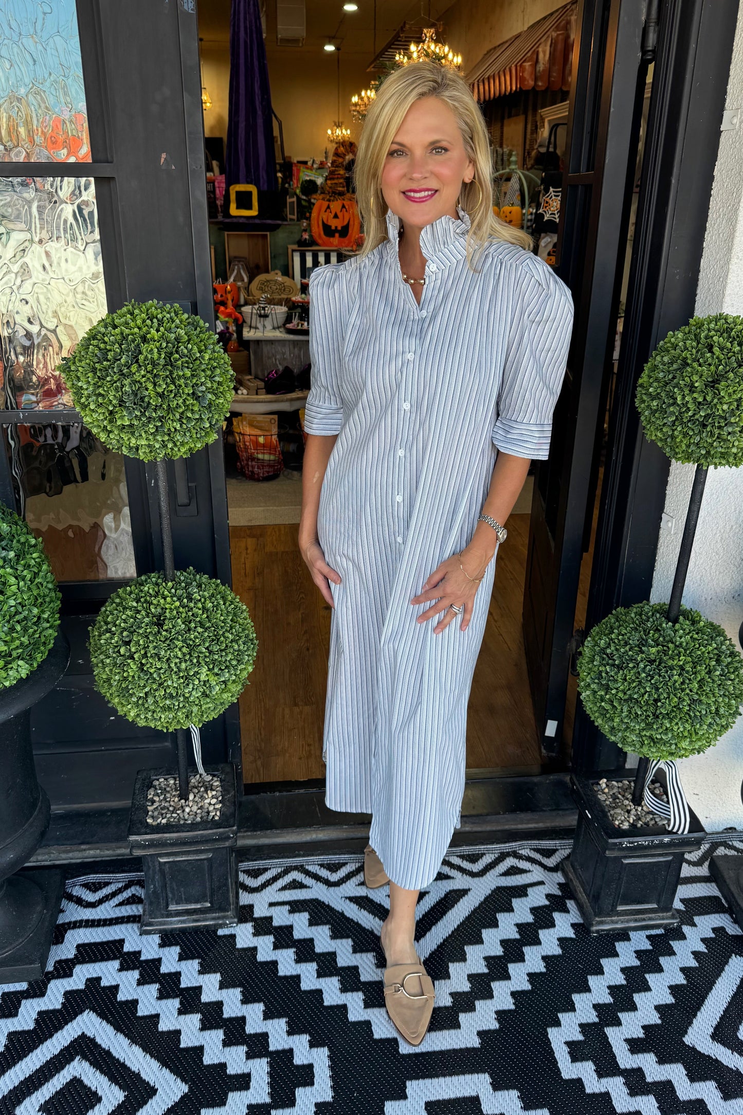 Jodie Blue Bar Stripe Dress