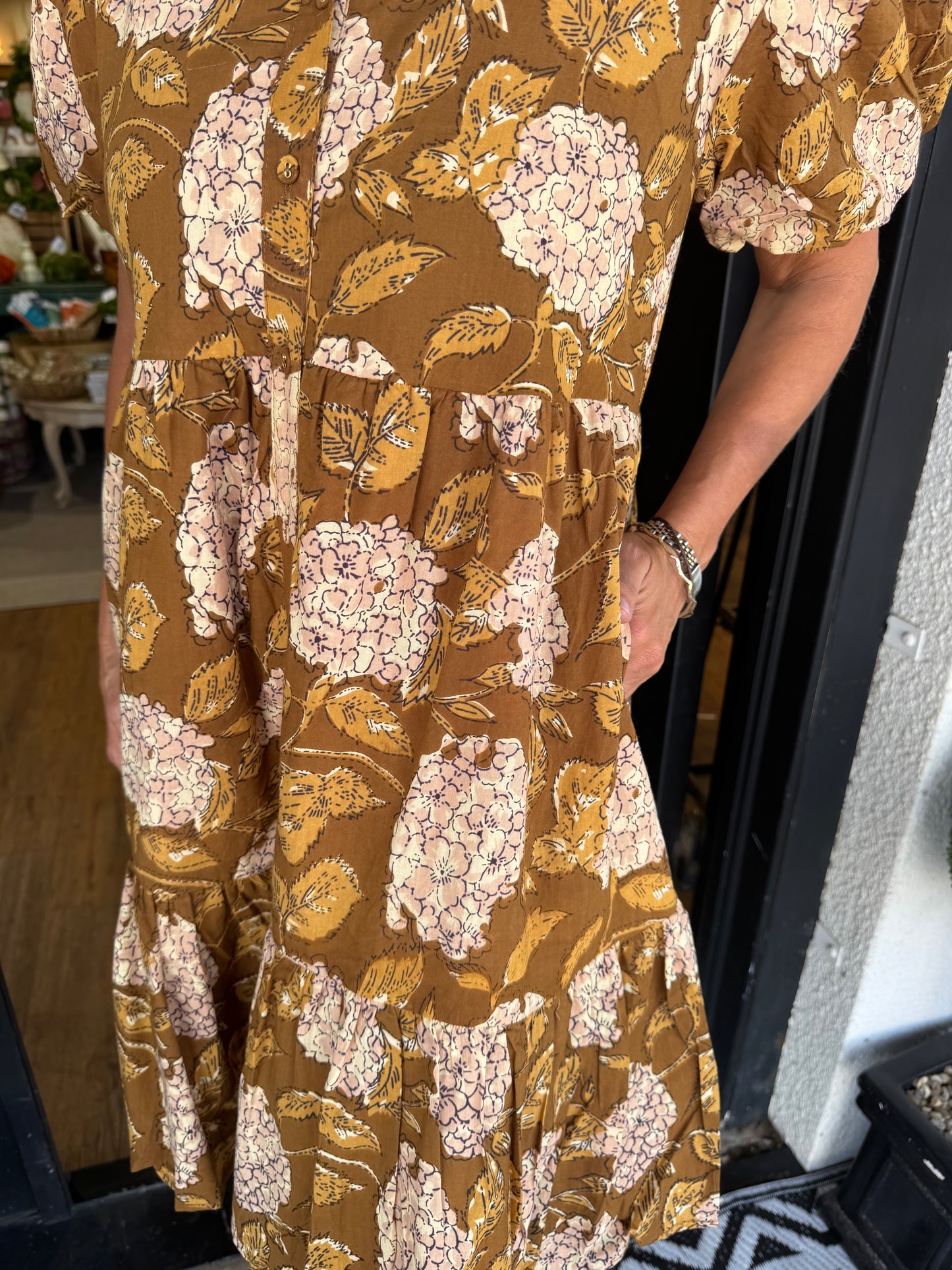 Uncle Frank Hydrangea Tiered Dress - Brown