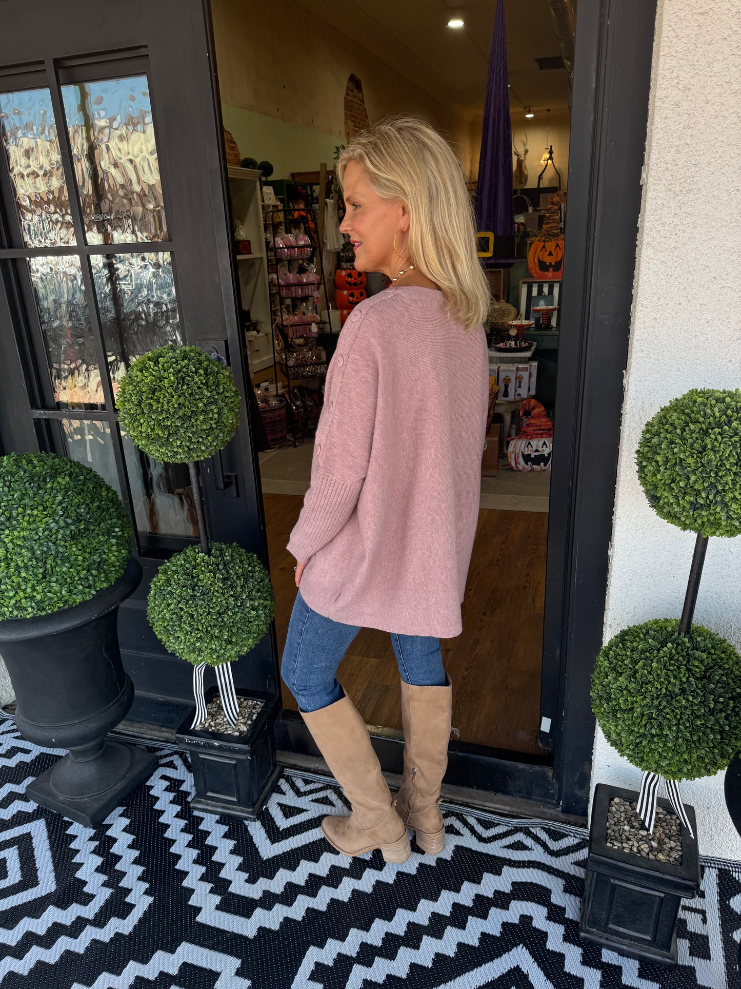 Sheffield Button Sweater  - Pink