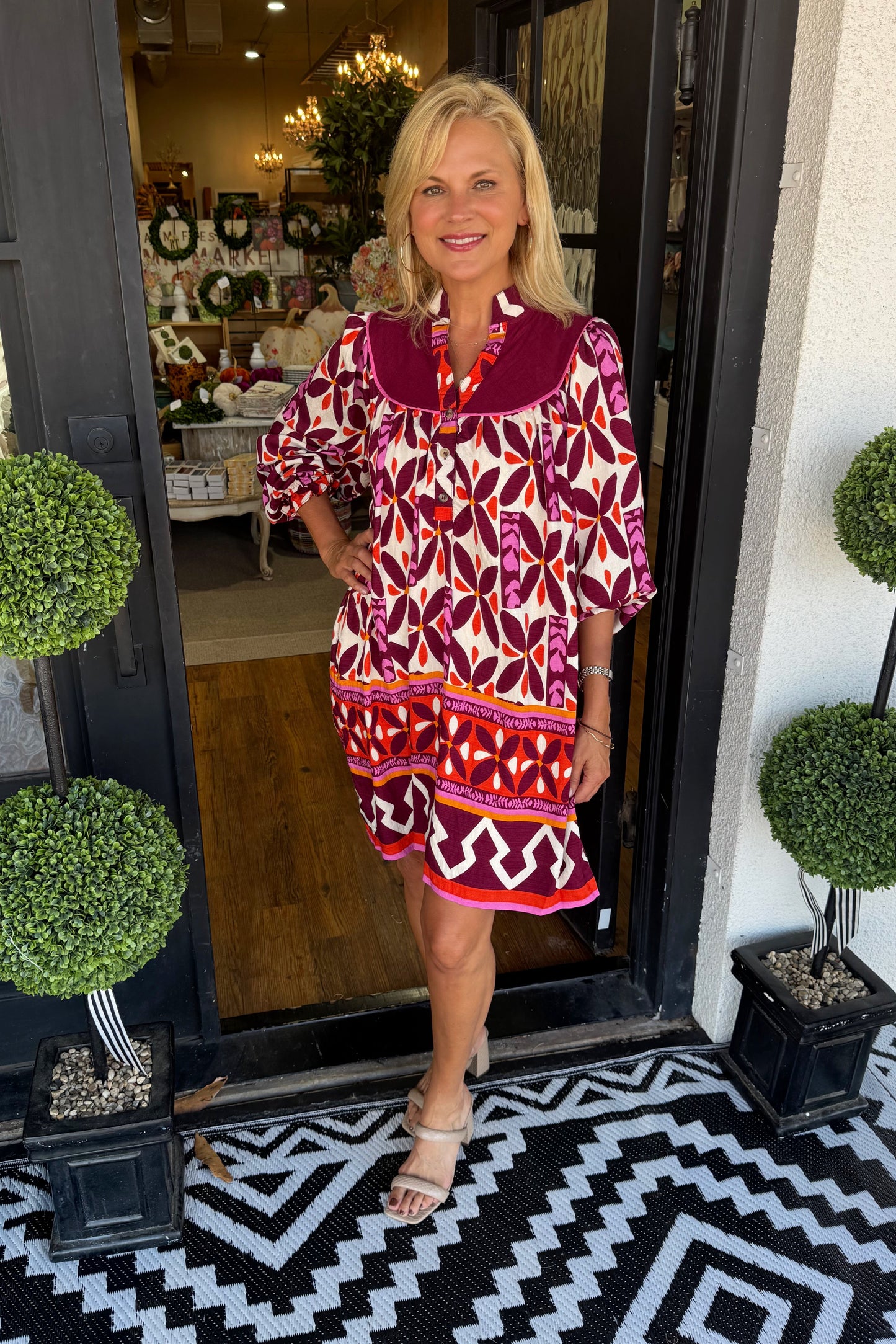 Alba Dress - Burgundy Mix