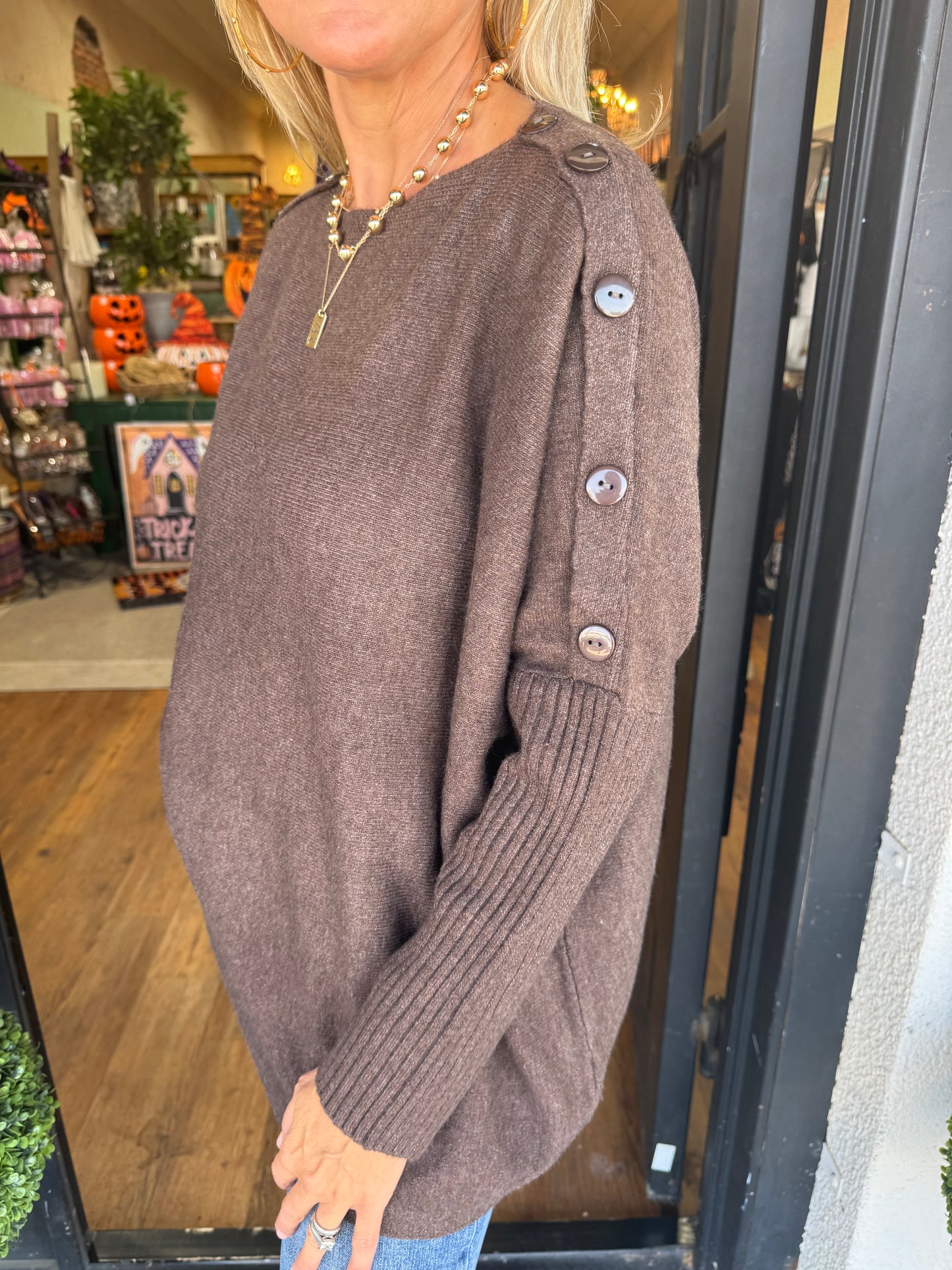 Sheffield Button Sweater - Brown