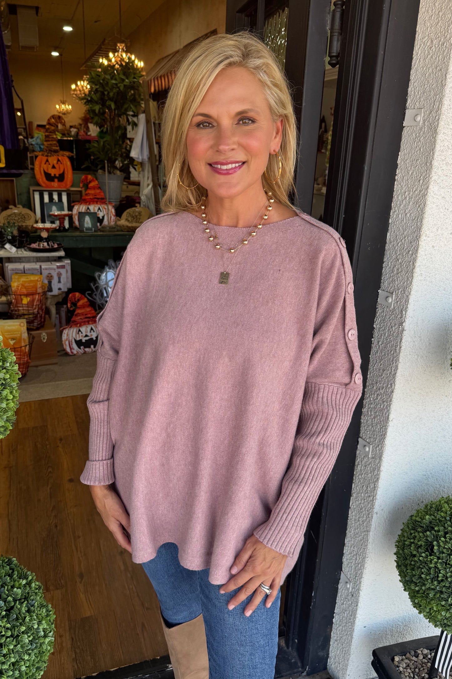 Sheffield Button Sweater  - Pink