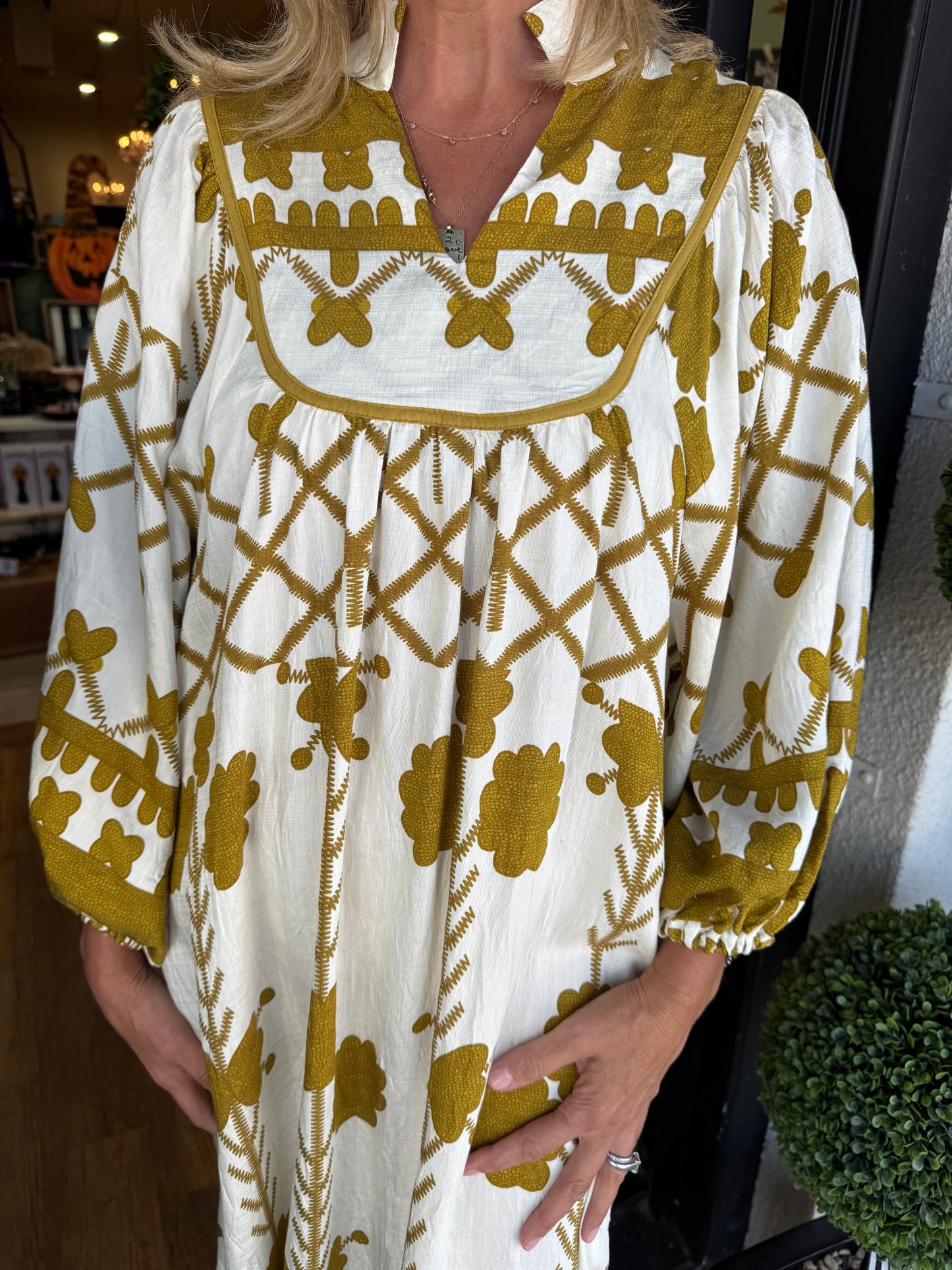 Bindi Dress - Mustard Green