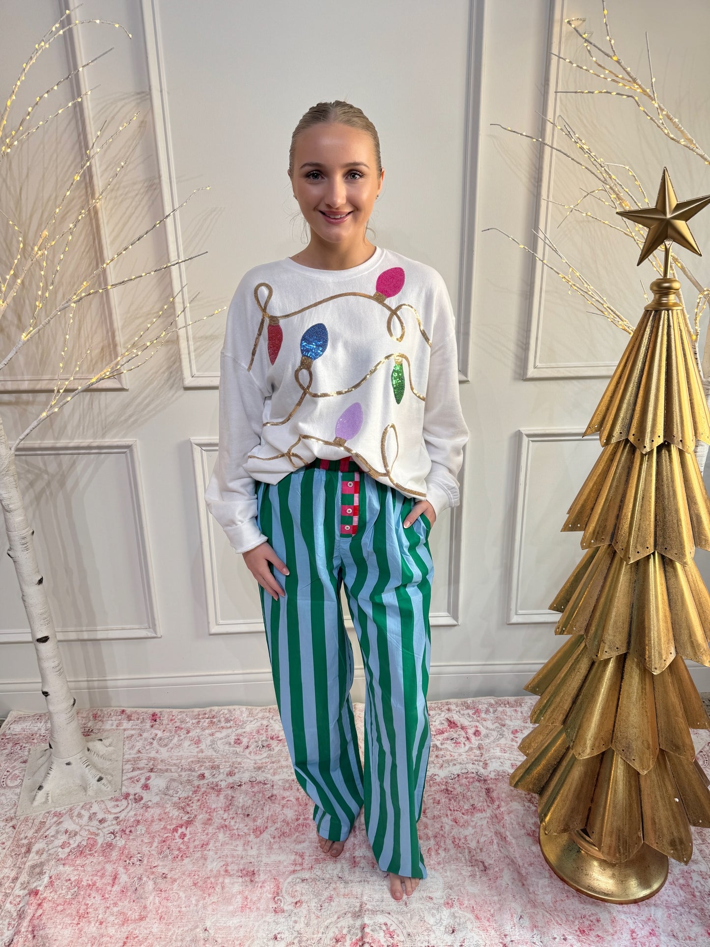 Holiday Sparkle Sweatshirt Top - White