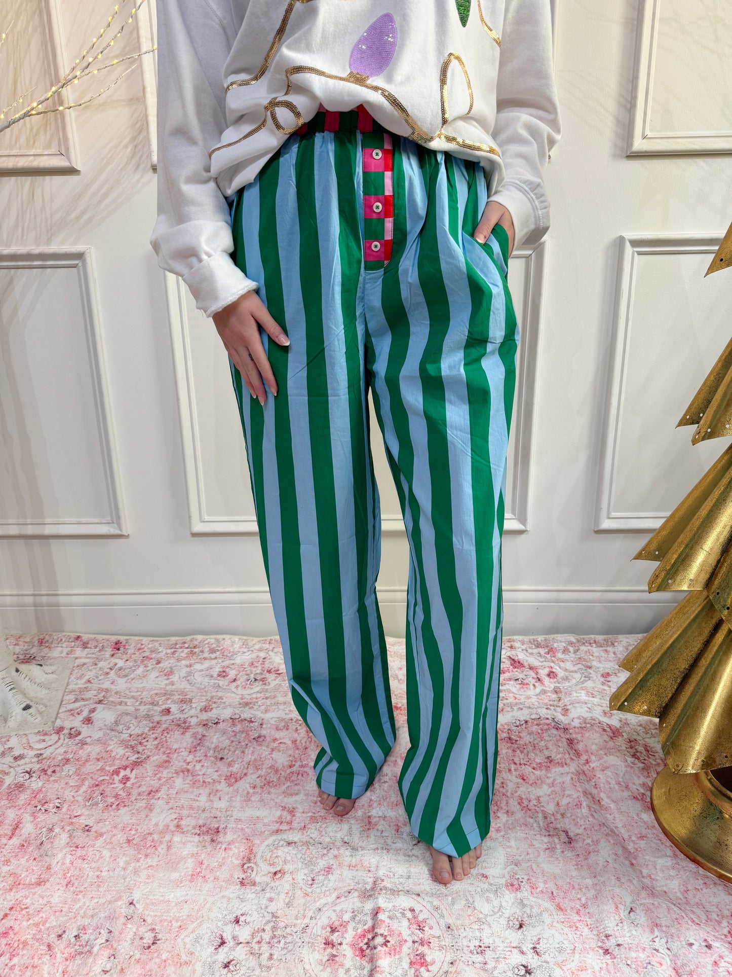 Festive Stripe Boxer Pant - Green