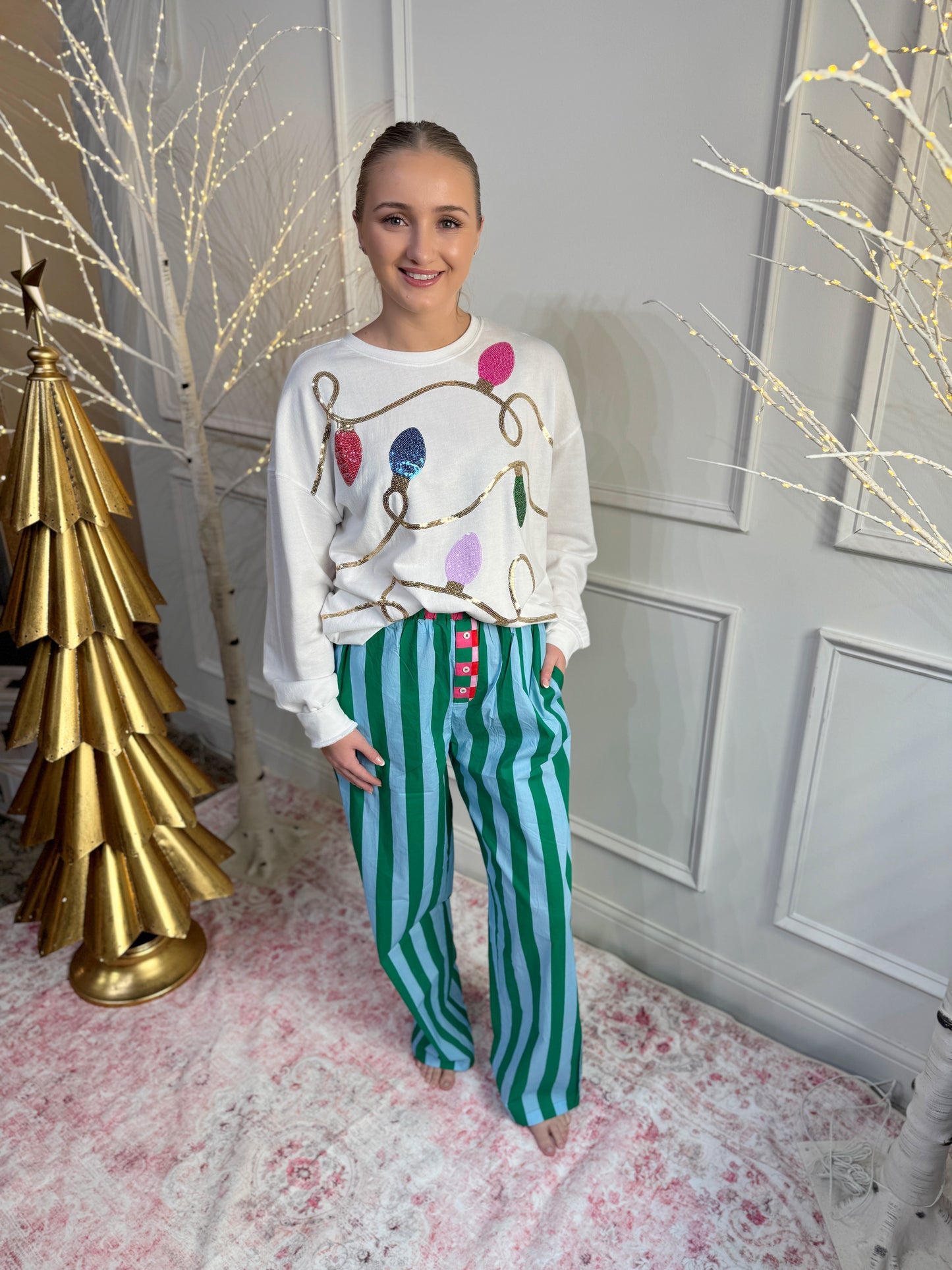 Holiday Sparkle Sweatshirt Top - White