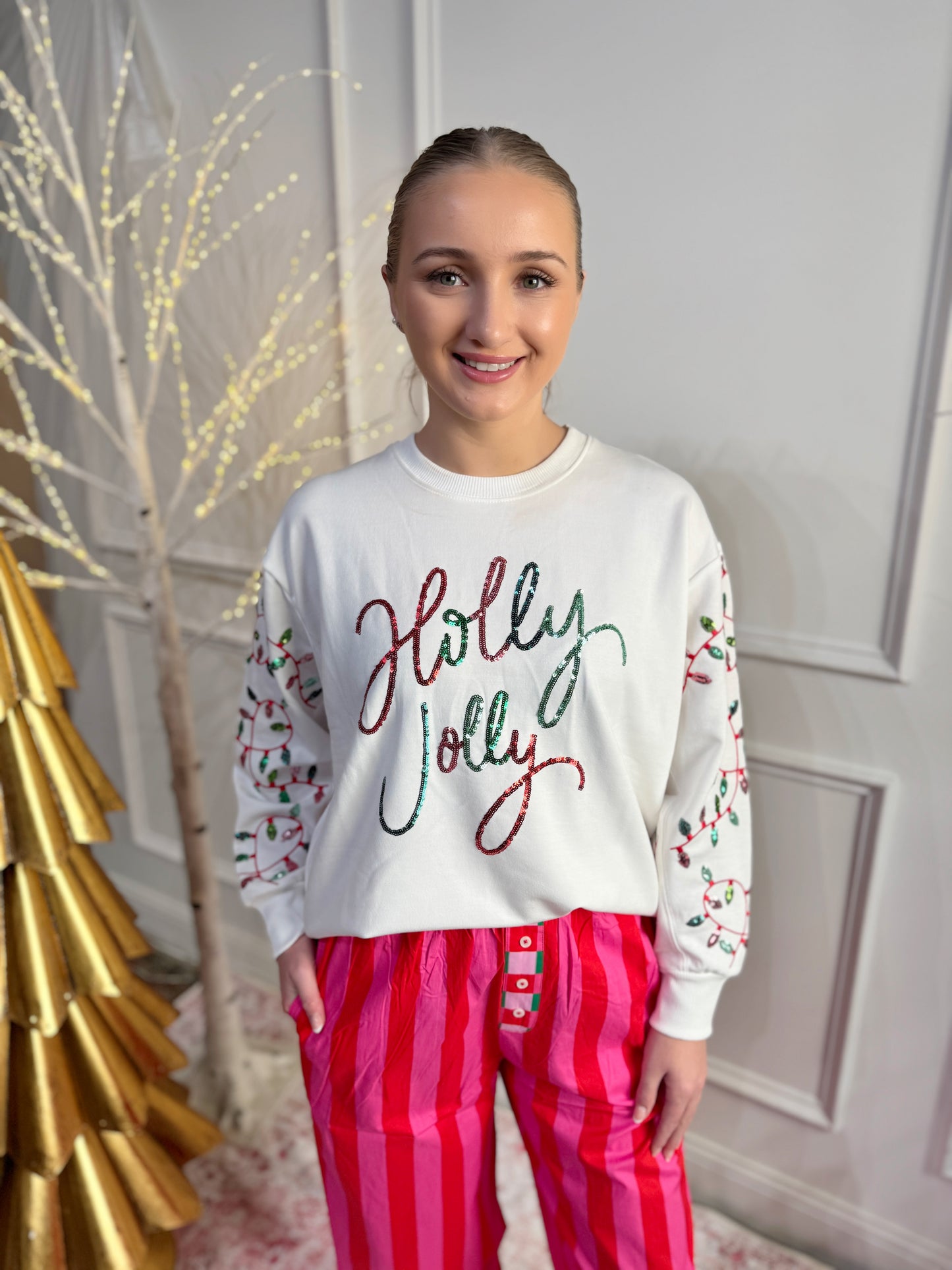 Sarah Sweatshirt Top Holly Jolly Lights