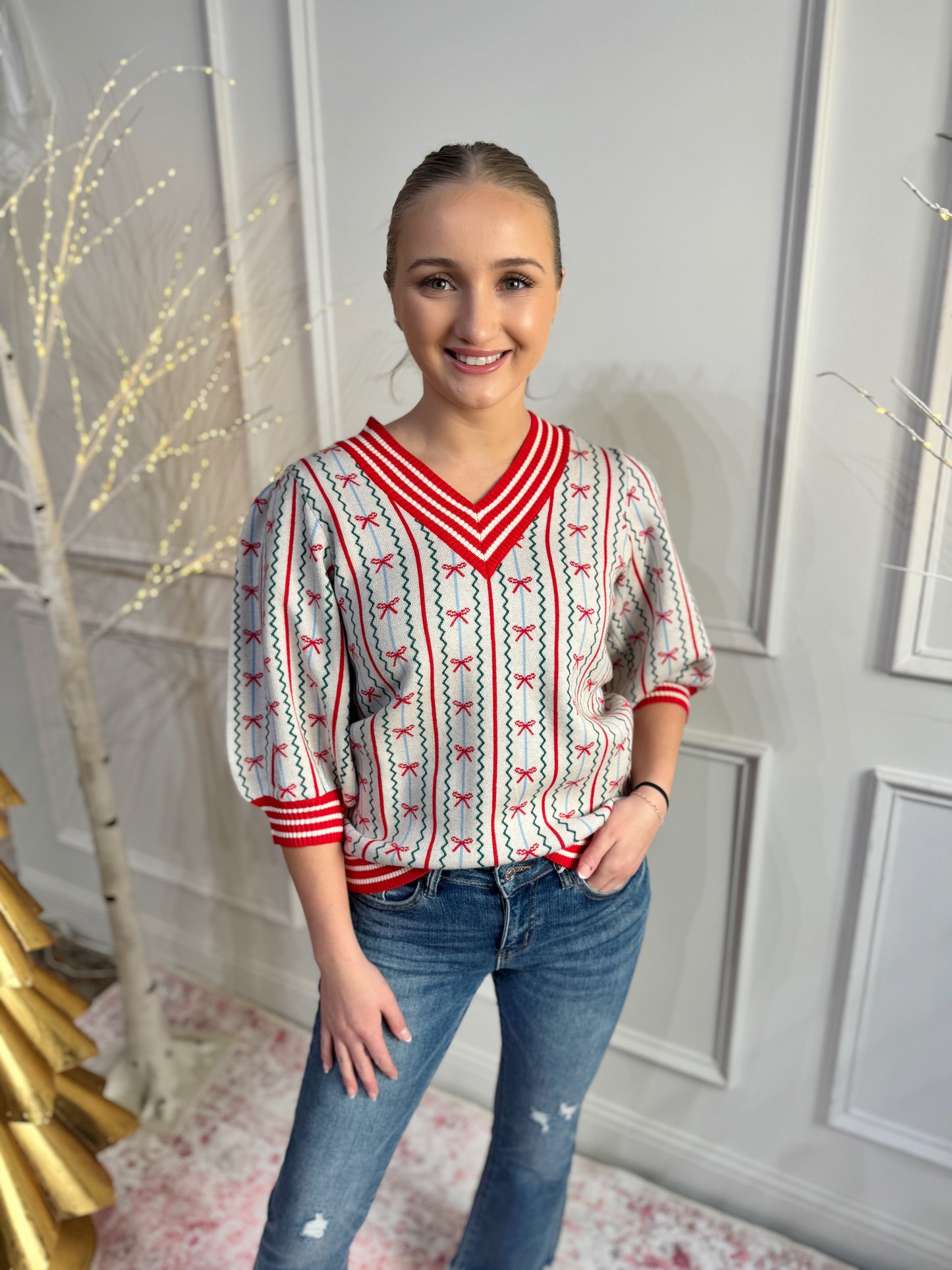 Mary Square Sweater Top Faith In A Bow - Ivory