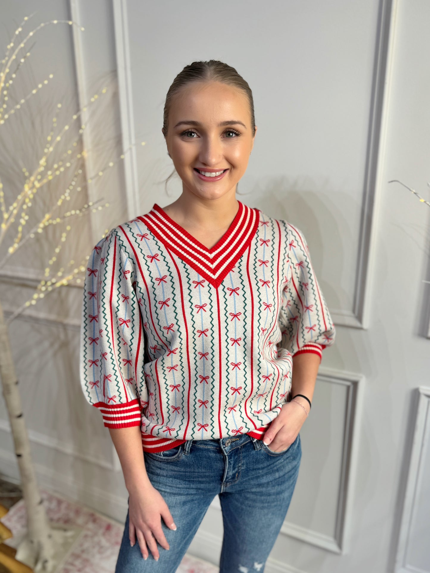 Mary Square Sweater Top Faith In A Bow - Ivory