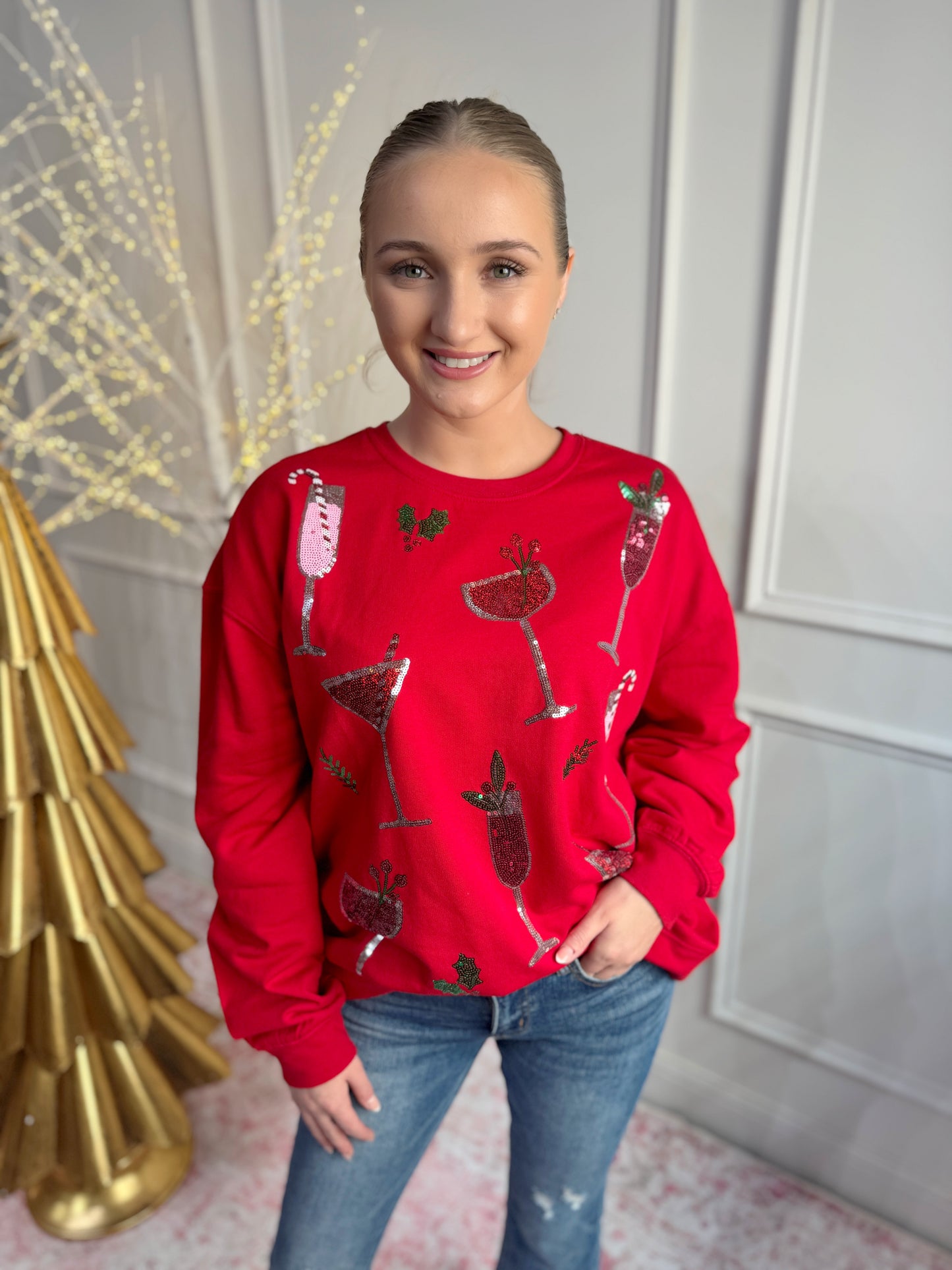 Holiday Sparkle Sweatshirt Top - Red