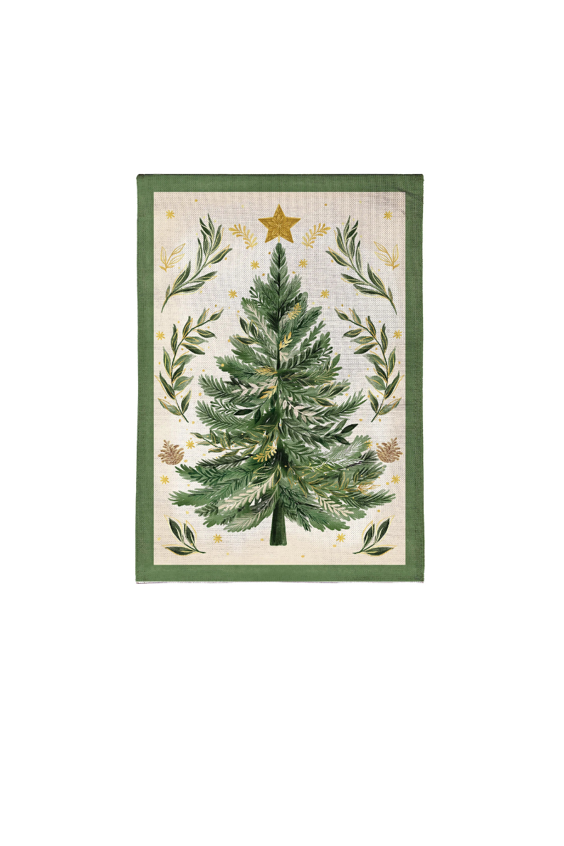 Christmas Tree With Acorn Burlap Garden Flag