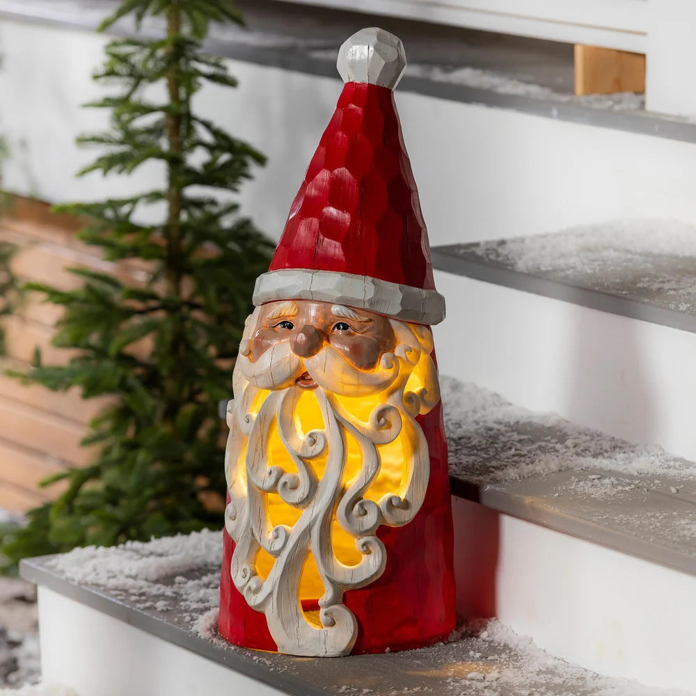 Christmas Vacation Garden Statue LED Resin Statue Santa with Hat