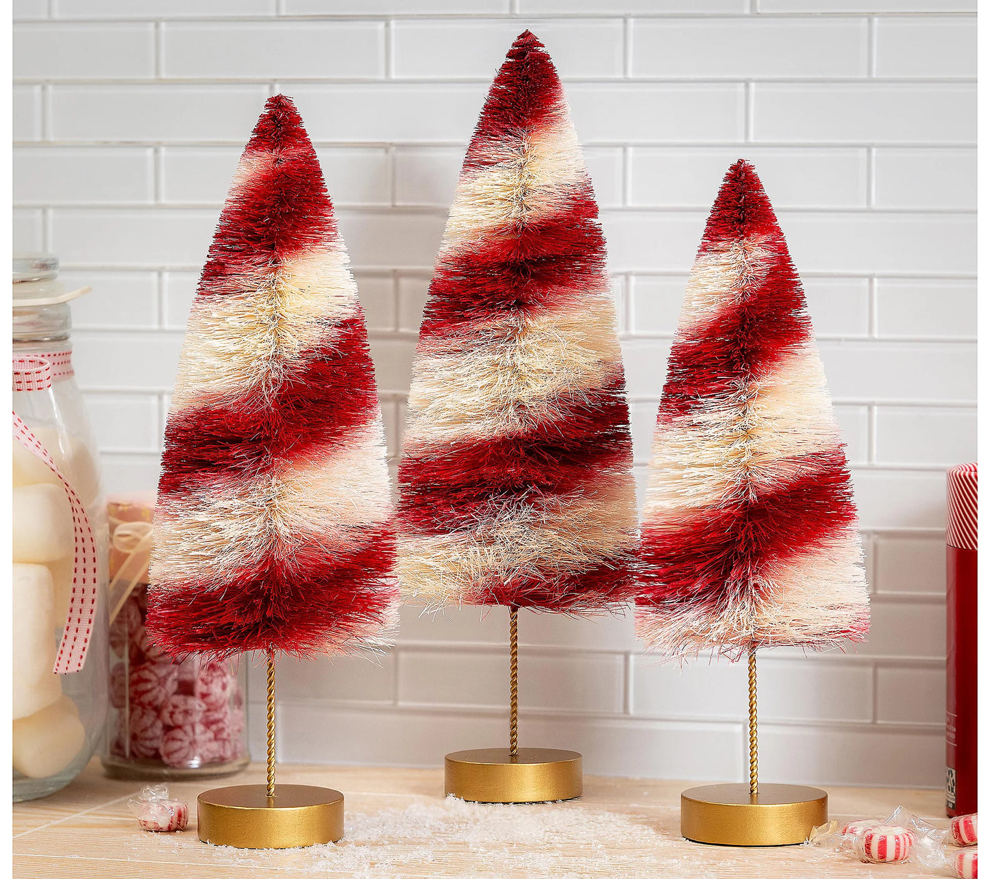 Baking Spirits Bright Table Decor Candy Striped Bottle Brush Tree - Medium