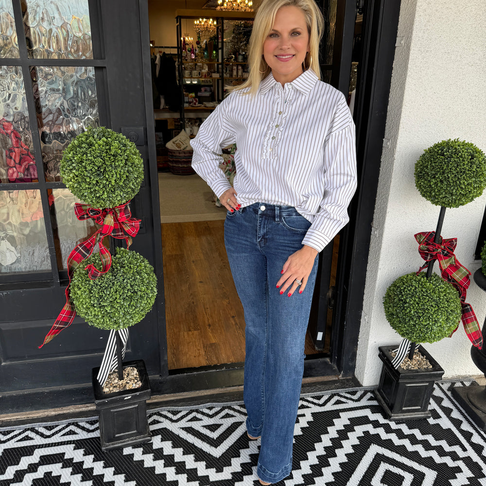 
                  
                    Eden Brown Striped Button Down Top
                  
                