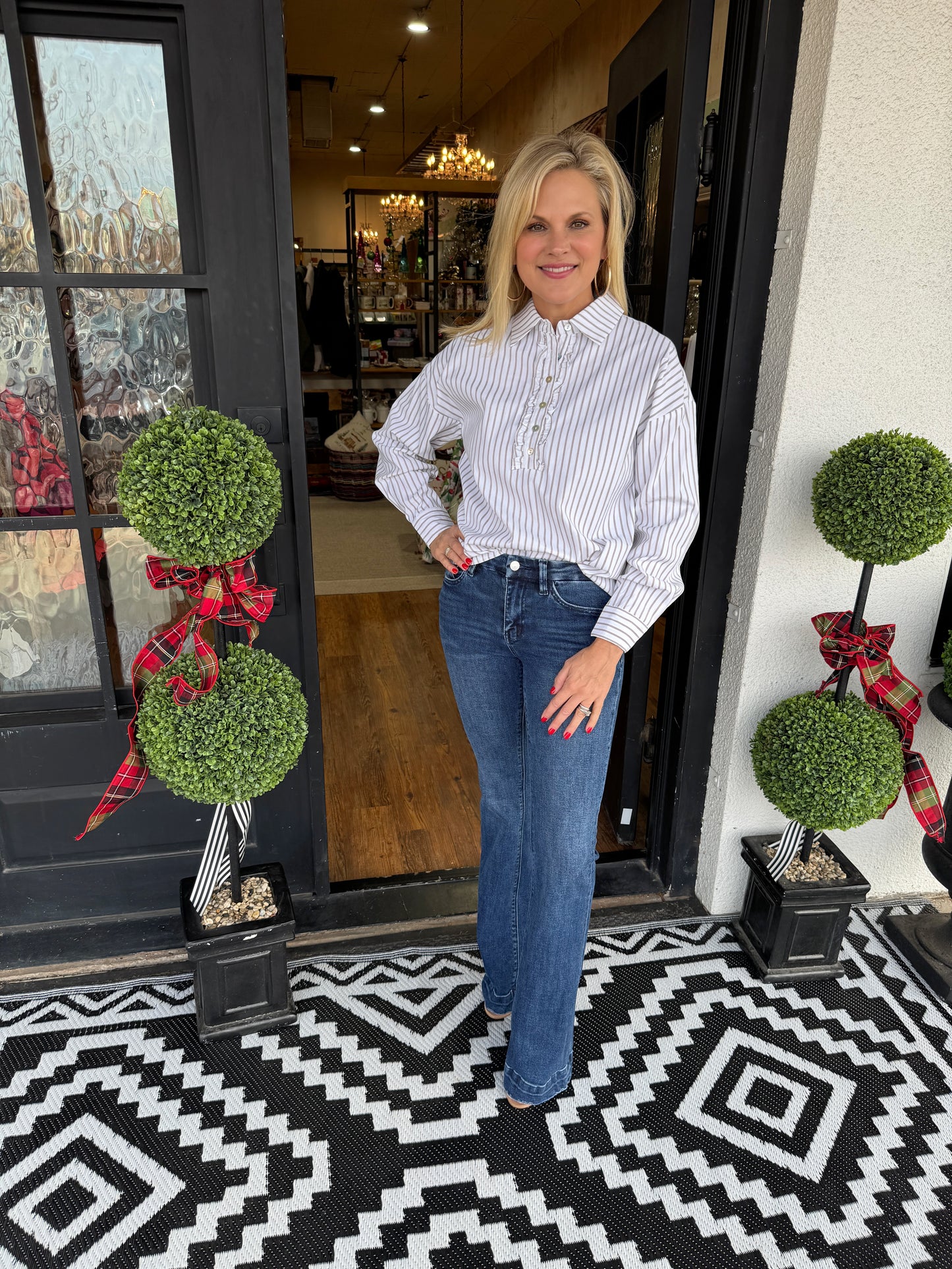 Eden Brown Striped Button Down Top