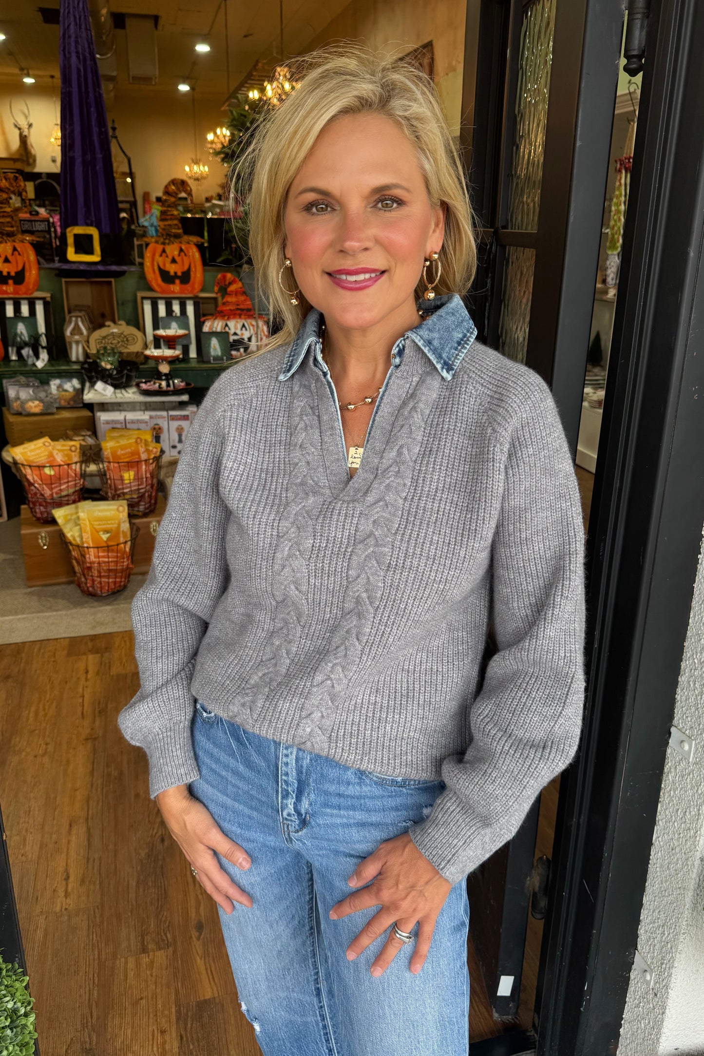 Miranda Top - Denim/Grey