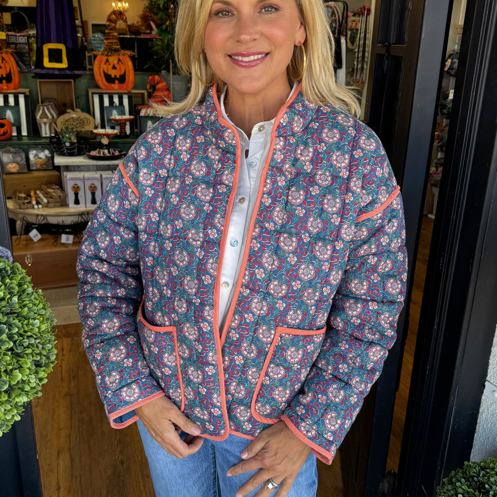 Cher Block Print Jacket - Blue