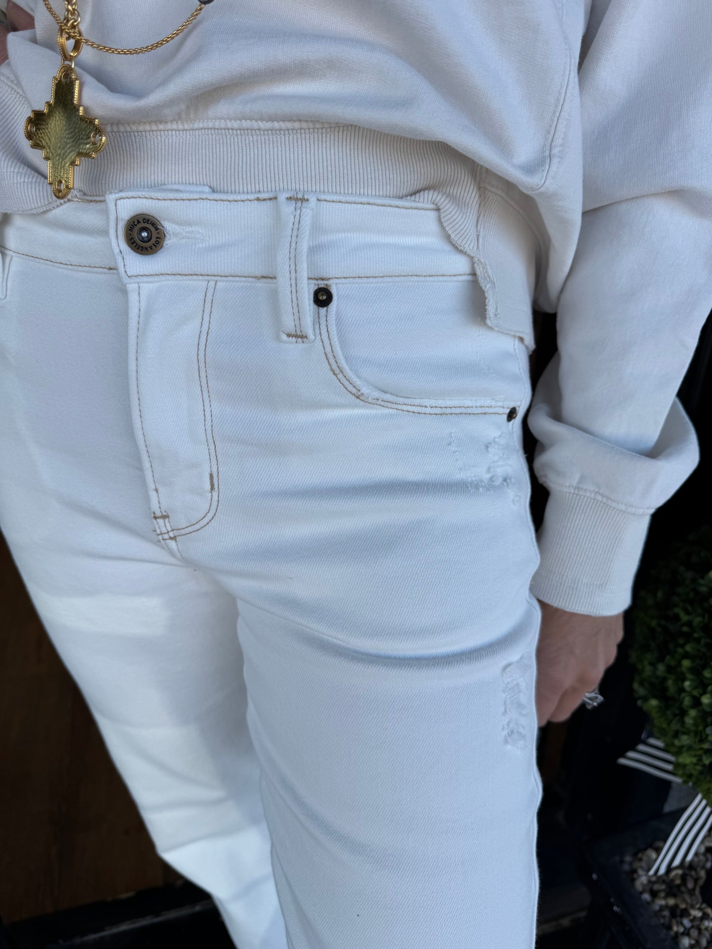 Mid Rise Straight Leg Jeans - Floral White