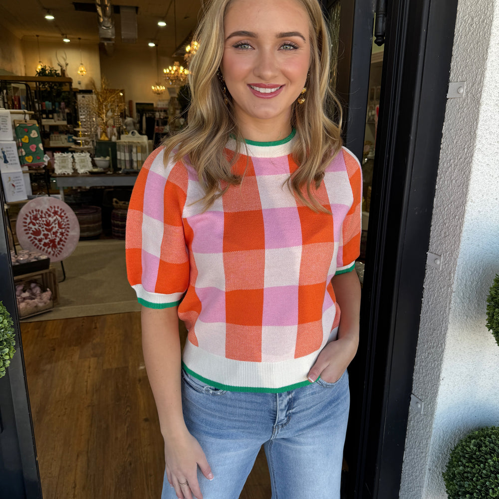 Jade Checkered Knit Top