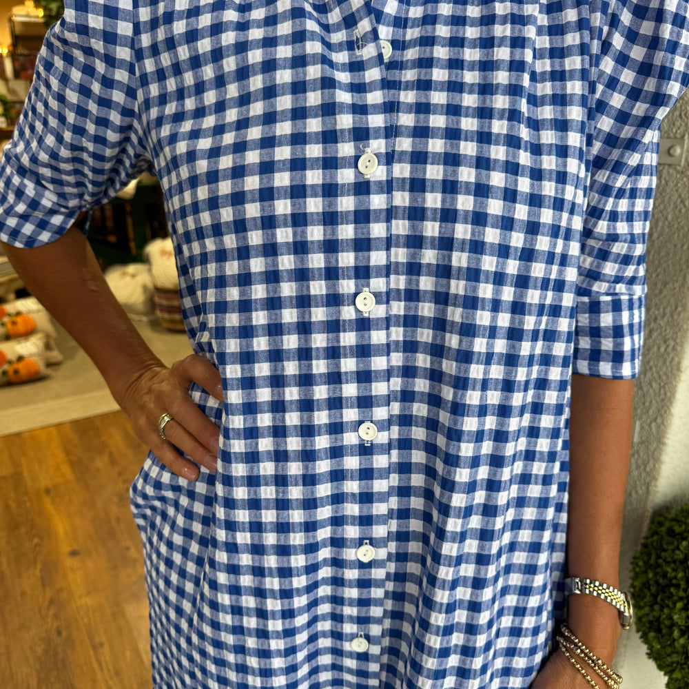 Nina Gingham Dress - Royal Blue