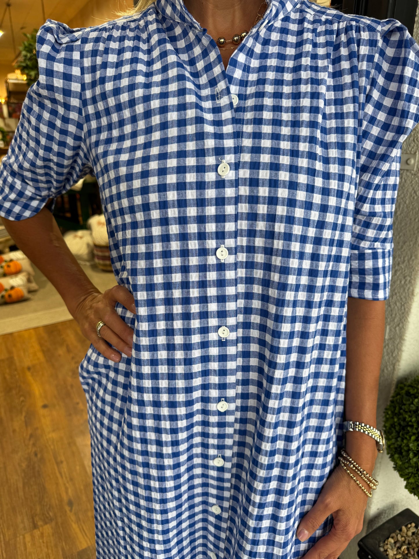 Nina Gingham Dress - Royal Blue