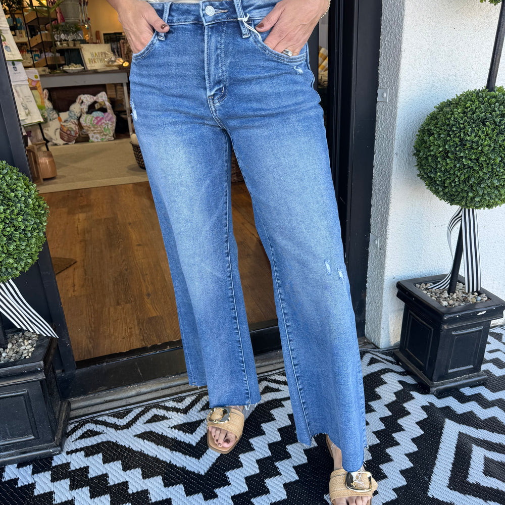 High Rise Ankle Wide Leg Jean