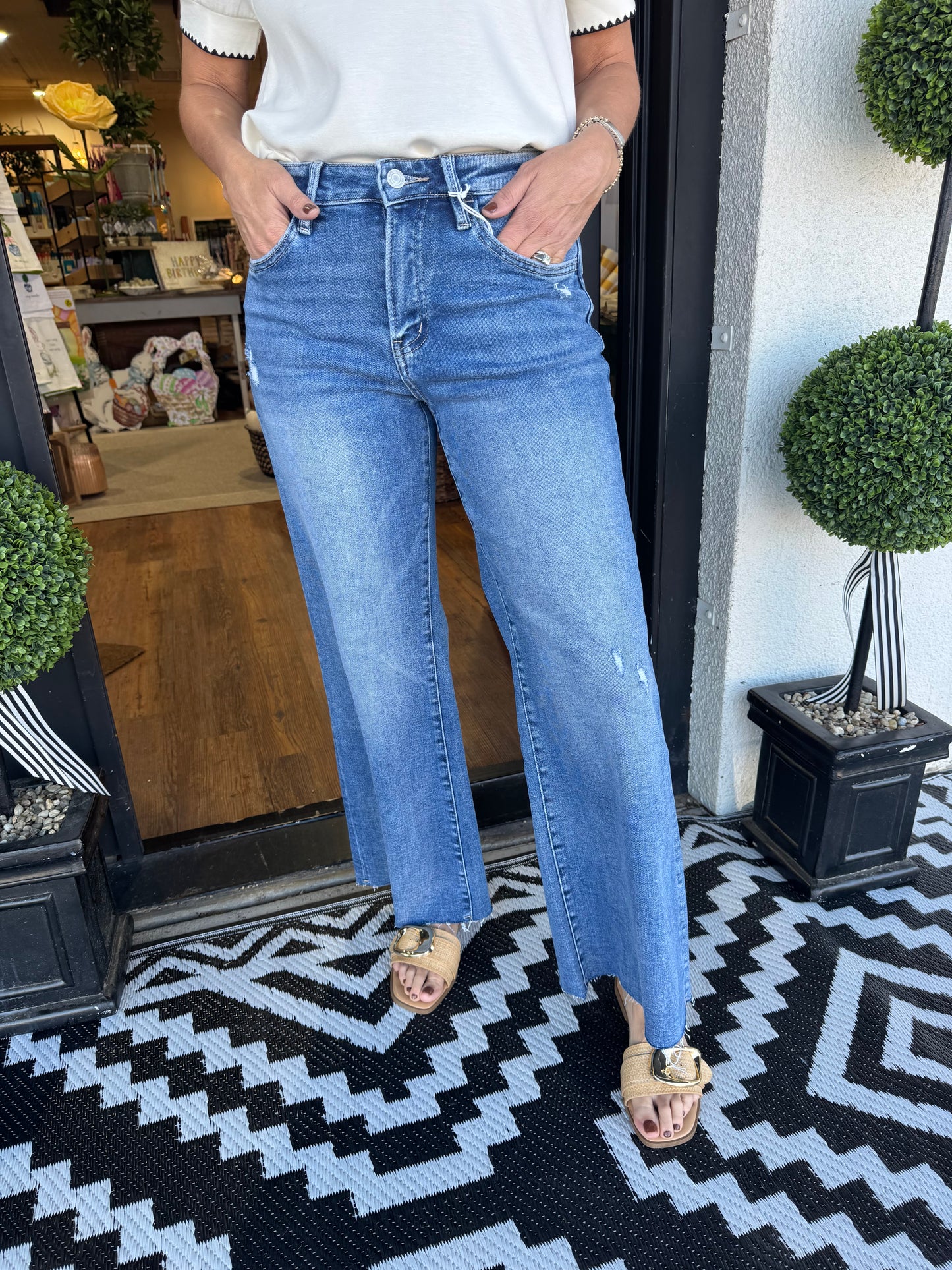 High Rise Ankle Wide Leg Jean