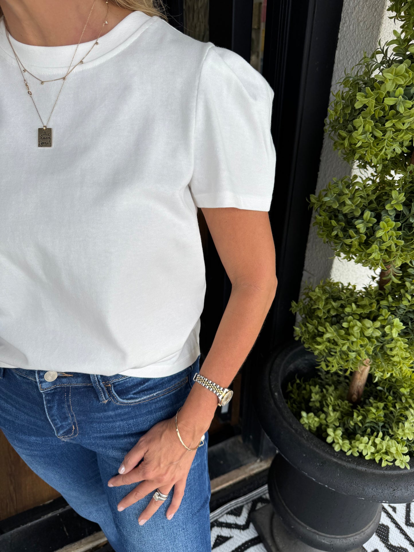 Mary Square Pleat Sleeve Tee Larissa - White